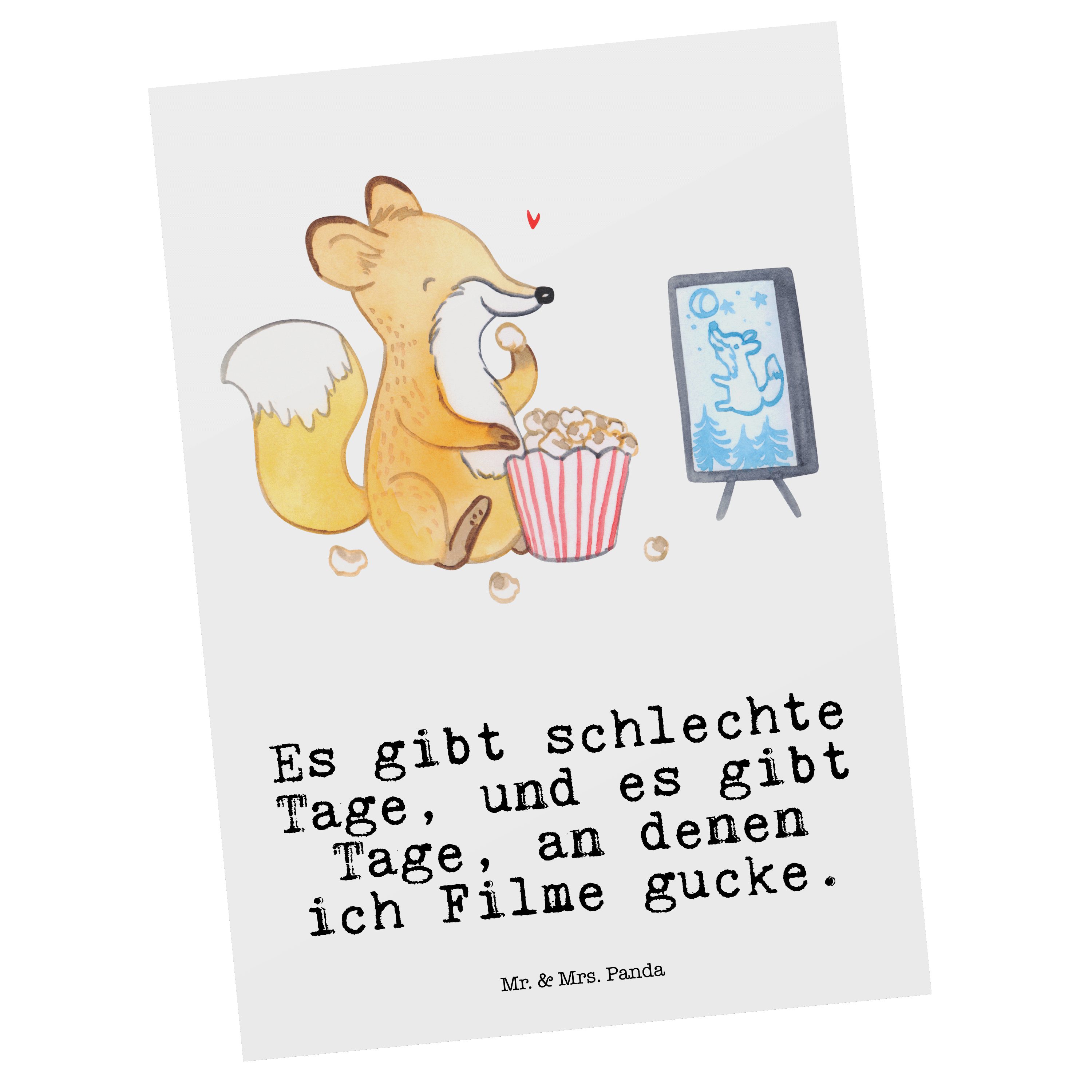 Mr. & Mrs. Panda Postkarte Fuchs Filme gucken Tage - Weiß - Geschenk, Geburtstagskarte, Geschenk