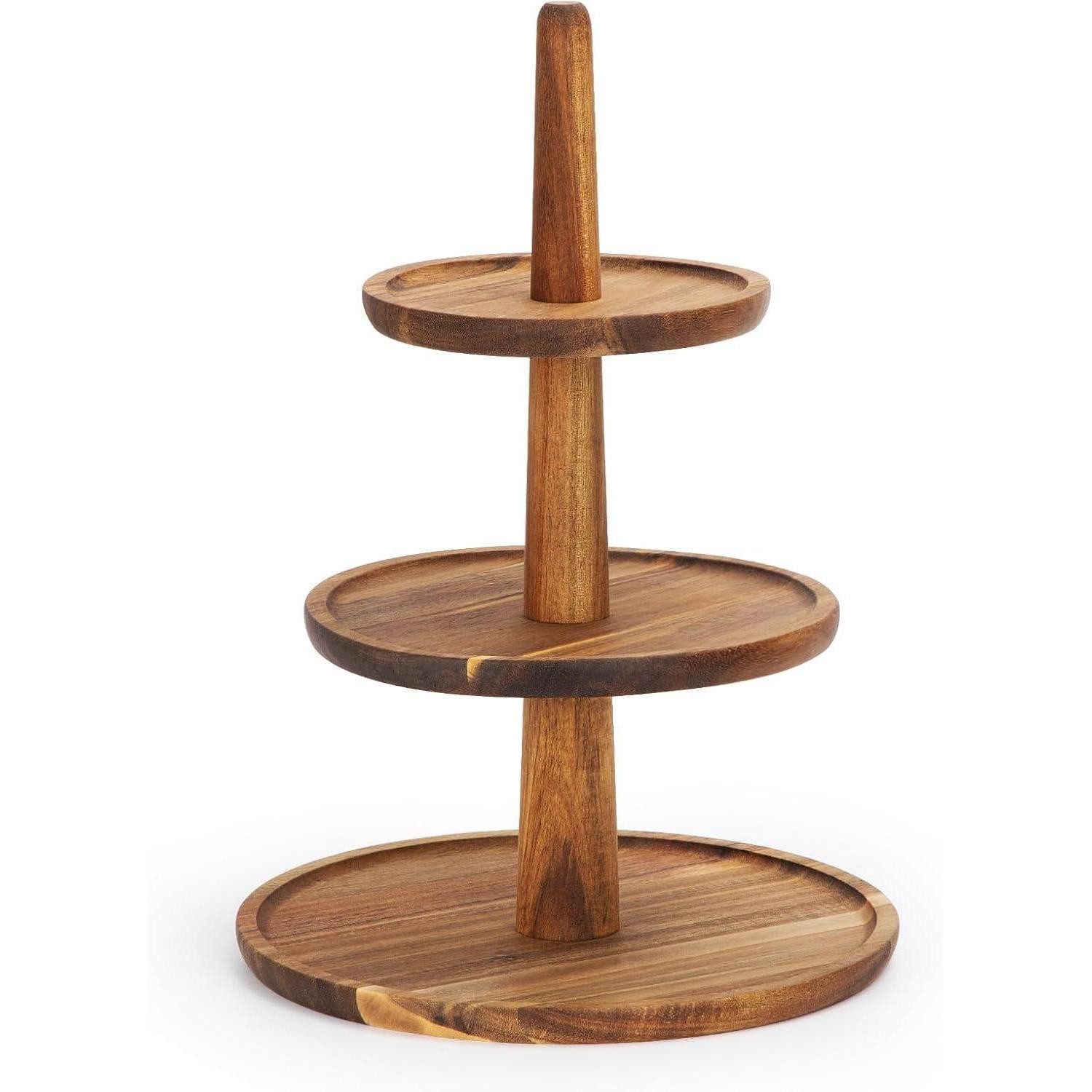 LuxusKollektion Tortenständer Etagere Tortenständer aus Holz Kuchenplatte mit Akazie Griffen Eiche, Holz