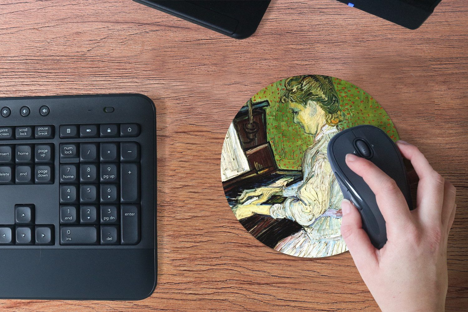 MuchoWow Mauspad Marguerite Gachet am Klavier - Vincent van Gogh (1-St), Büro für Tastatur und Maus, Mousepad Gaming, Rund 20x20 cm