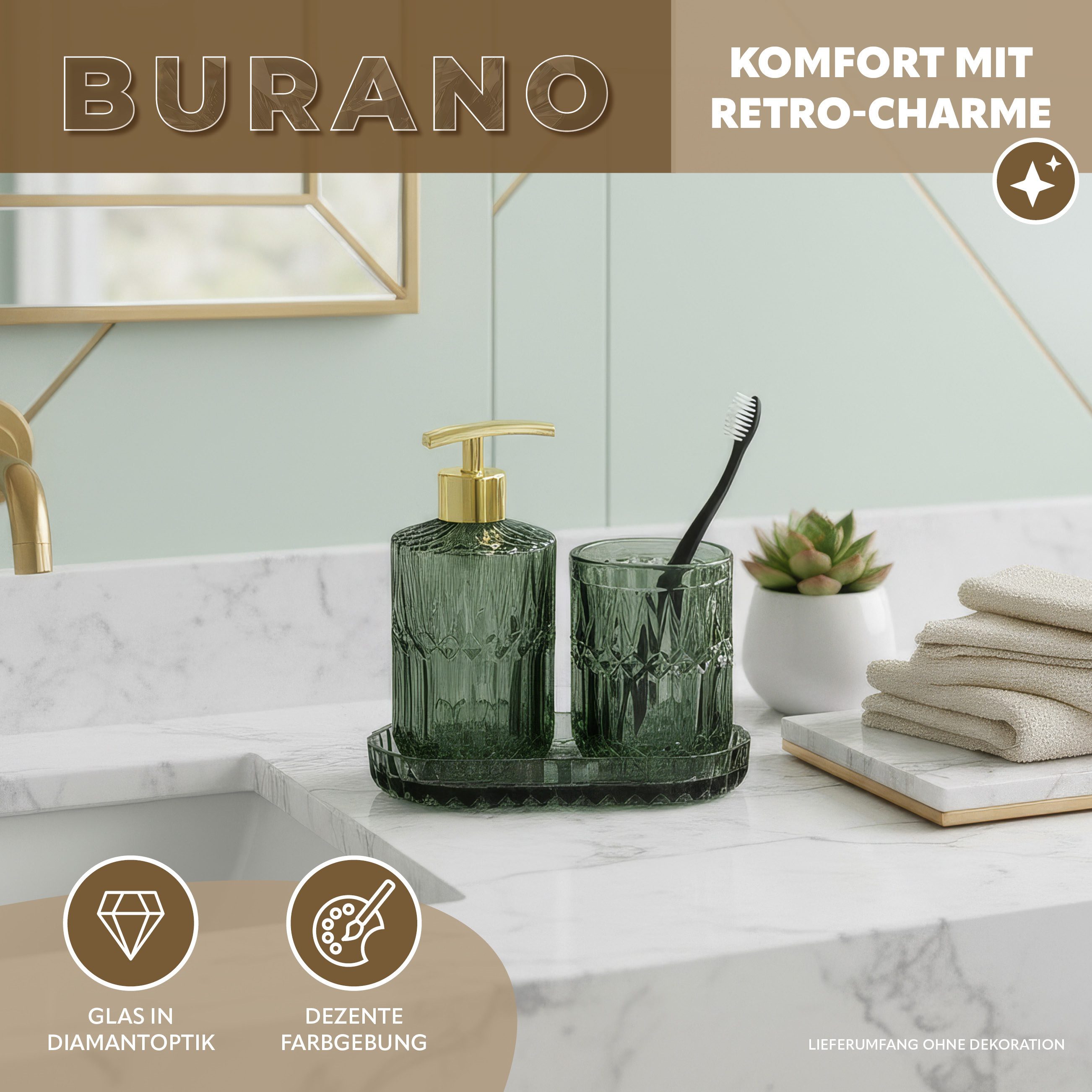 eluno Badaccessoire-Set BURANO 3tlg. Glas, 3 tlg.