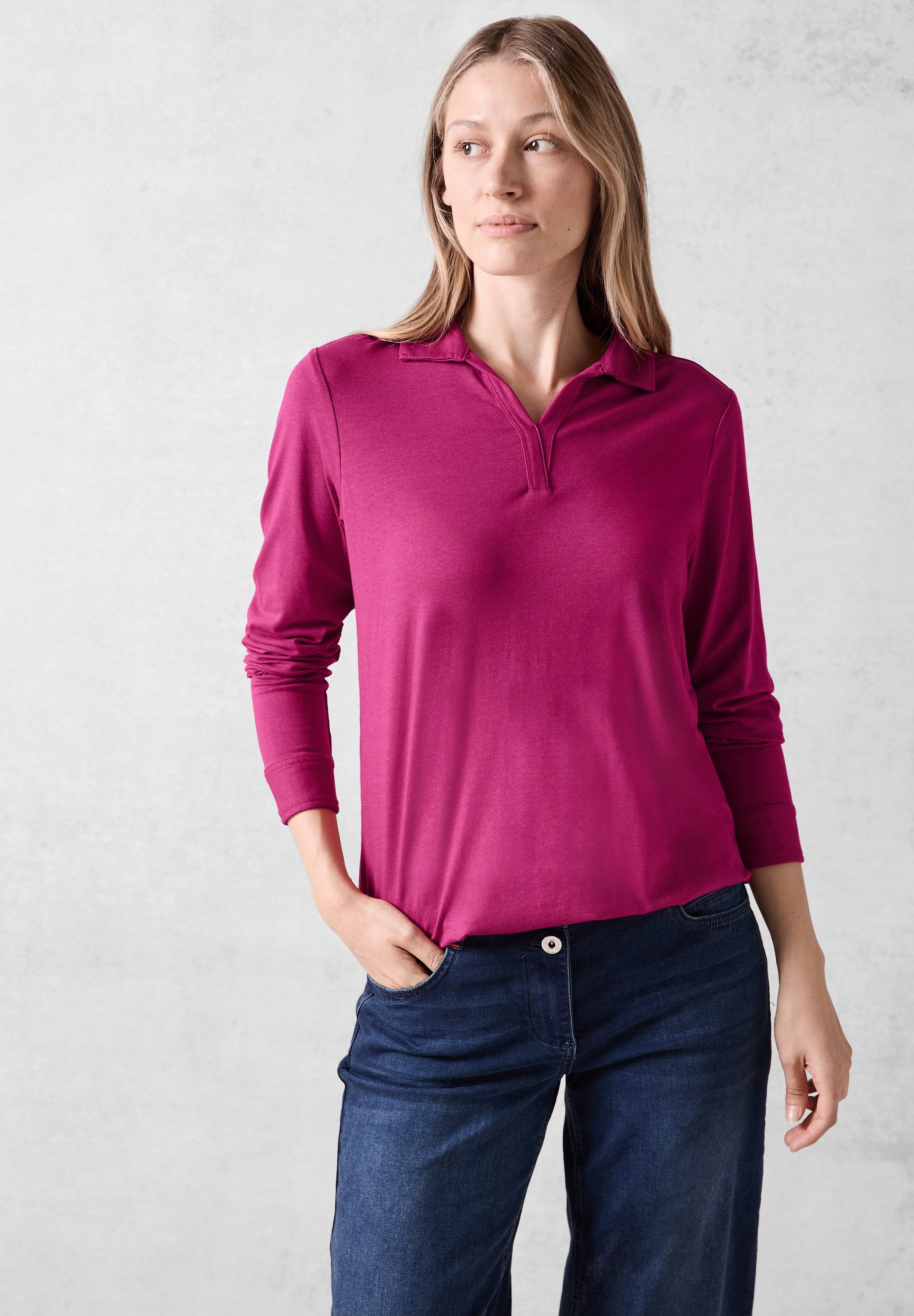 CECIL Langarmshirt aus elastischem Materialmix günstig online kaufen