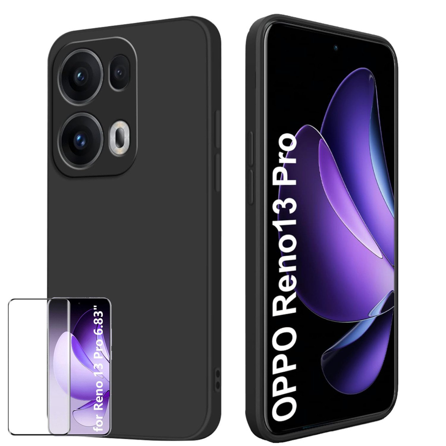 Handyhülle Für Oppo Reno 13 Pro 5G TPU Silikon Hülle Schwarz + 4D Curved Glas