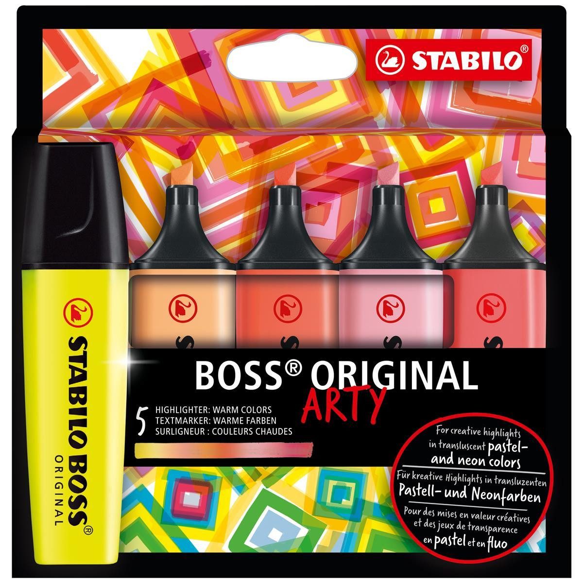 STABILO Marker STABILO BOSS Textmarker ARTY - 2+5 mm - warme Farben - 5er Etui