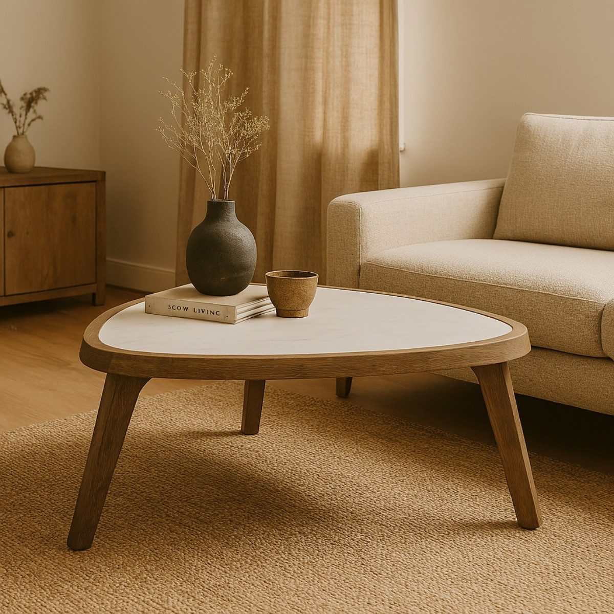 LEVEN Lifestyle Couchtisch Salontisch Beistelltisch Liano – Marmor & Holz - 3 verschiedene Größen (Größen einzeln auswählbar - KEIN Set), Tischplatte aus hochwertigem Botticino Marmor