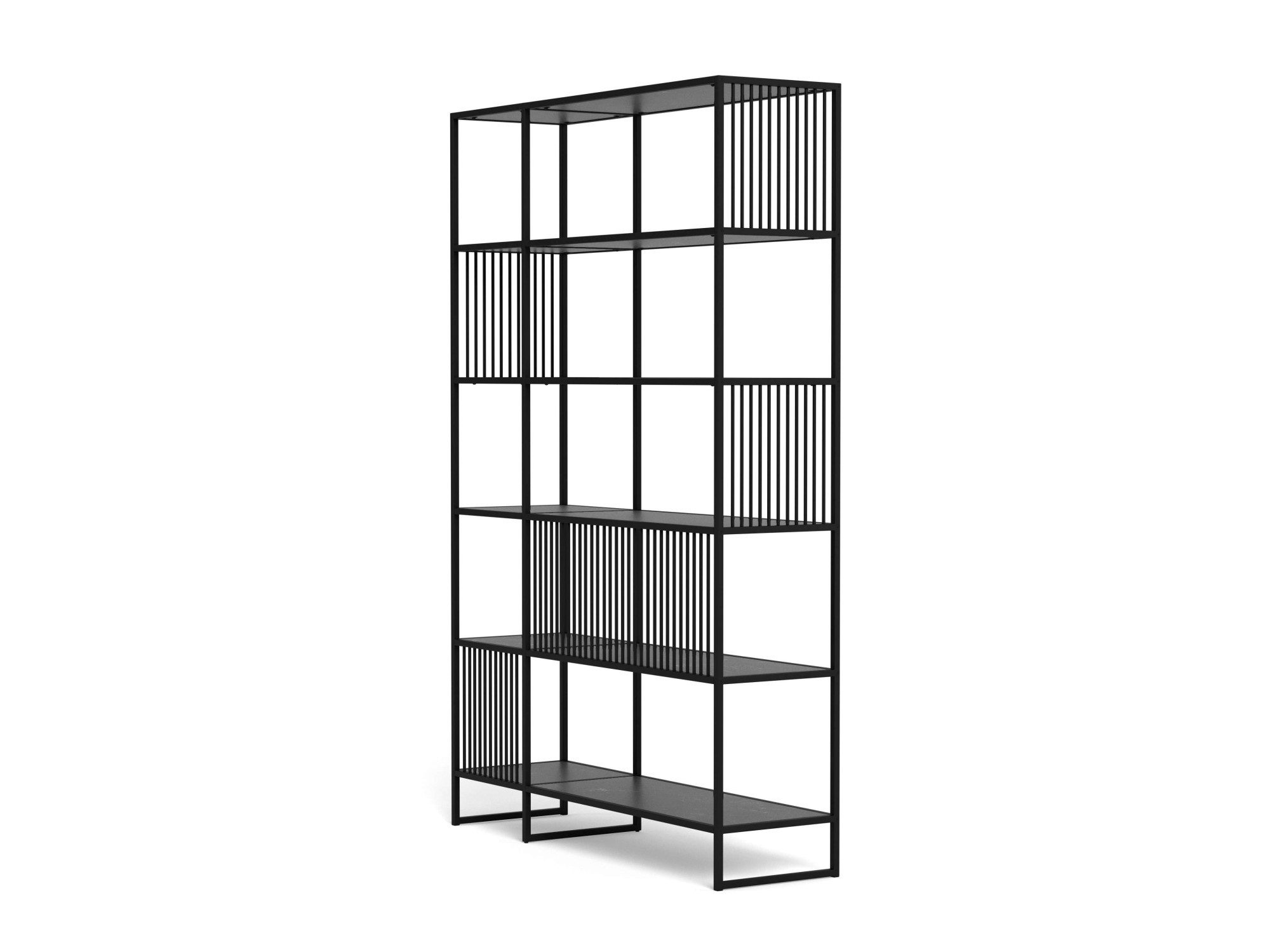 ACTONA GROUP Bücherregal Strington, Regal, Raumteiler, Standregal, schwarzer Stahlrahmen, 5 Regale, Marmoroptik, FSC™