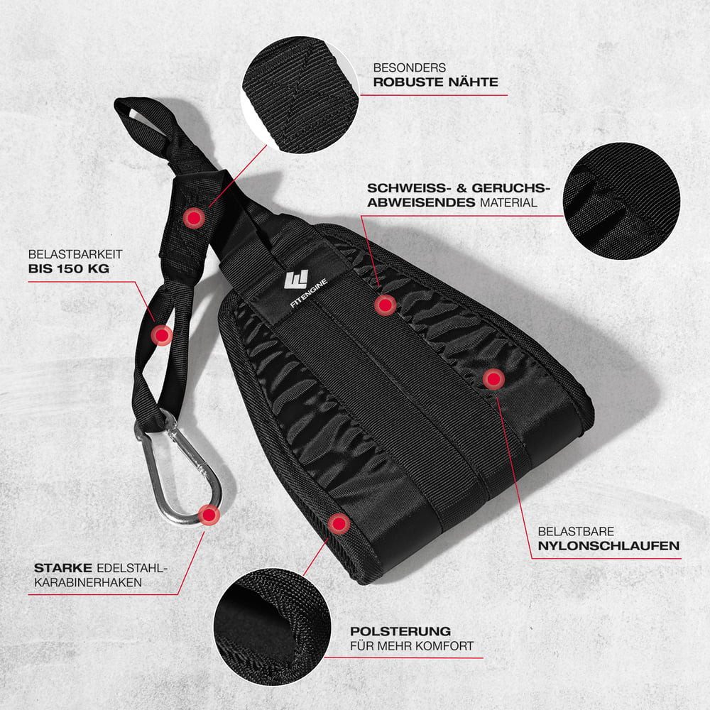 FitEngine Bauchtrainer Bauchtrainingsschlaufen mit Karabinerhaken - Arm & Bauchmuskeln, Fitness Gym Arme Bauch Rumpf trainieren Muskelaufbau Fettverbrennung