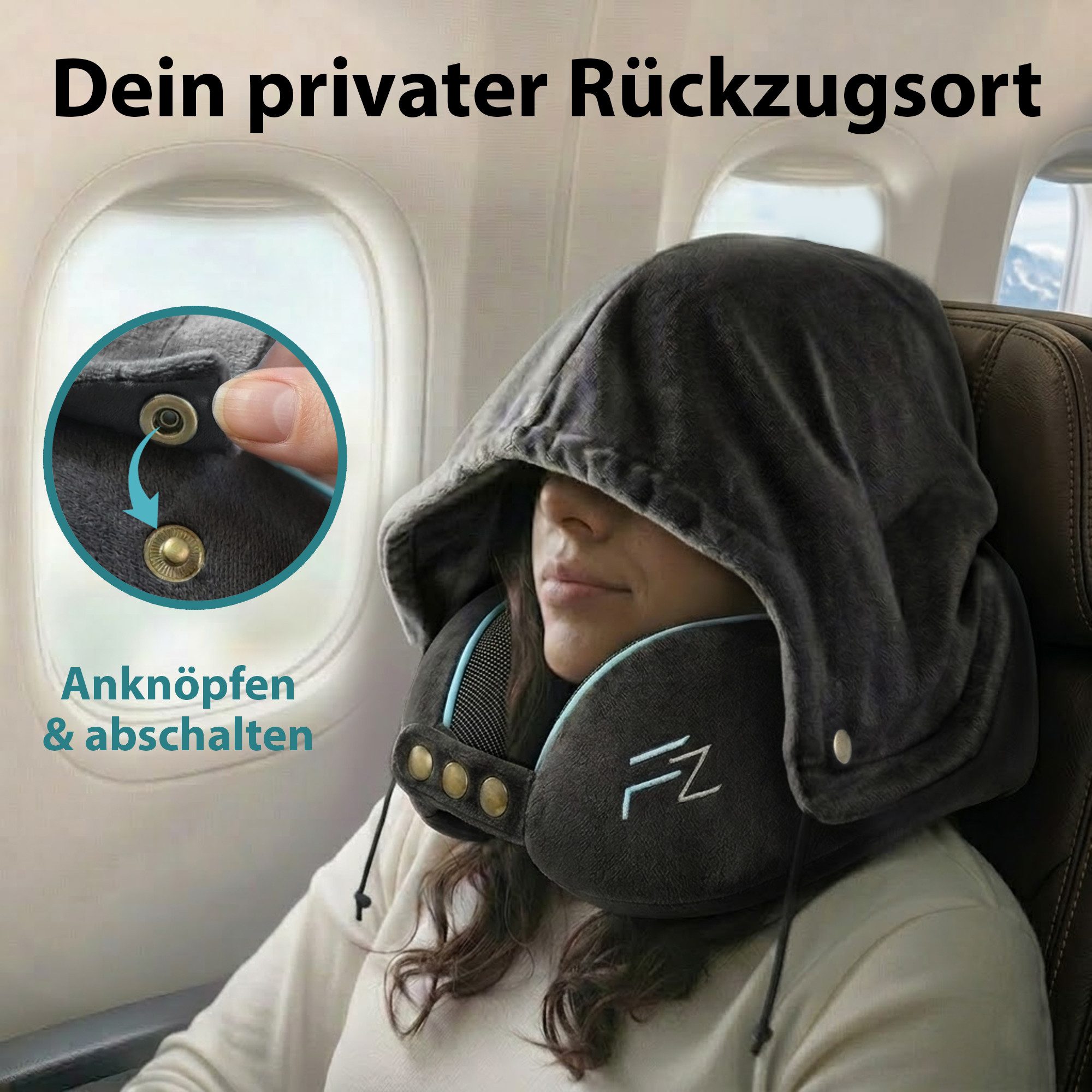 FLOWZOOM Nackenhörnchen COMFY Nackenkissen Flugzeug & Auto – Reisekissen Memory-Schaum, Nackenhörnchen für Erwachsene - Nackenkissen Reisen - verstellbar – Bild 2 von 5