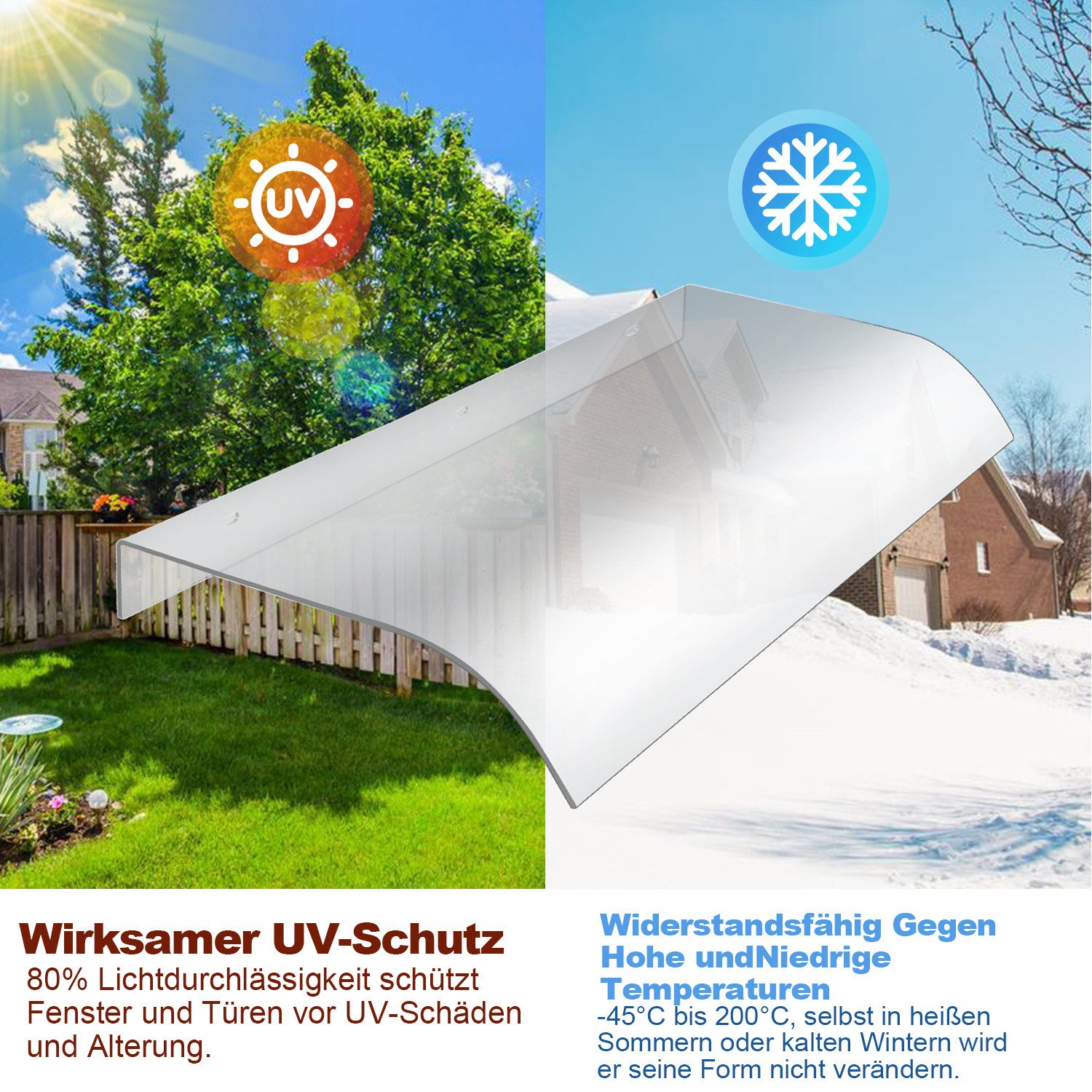 Clanmacy Vordach Vordach 40x80cm, Überdach Transparent - Feste Oberfläche Installation