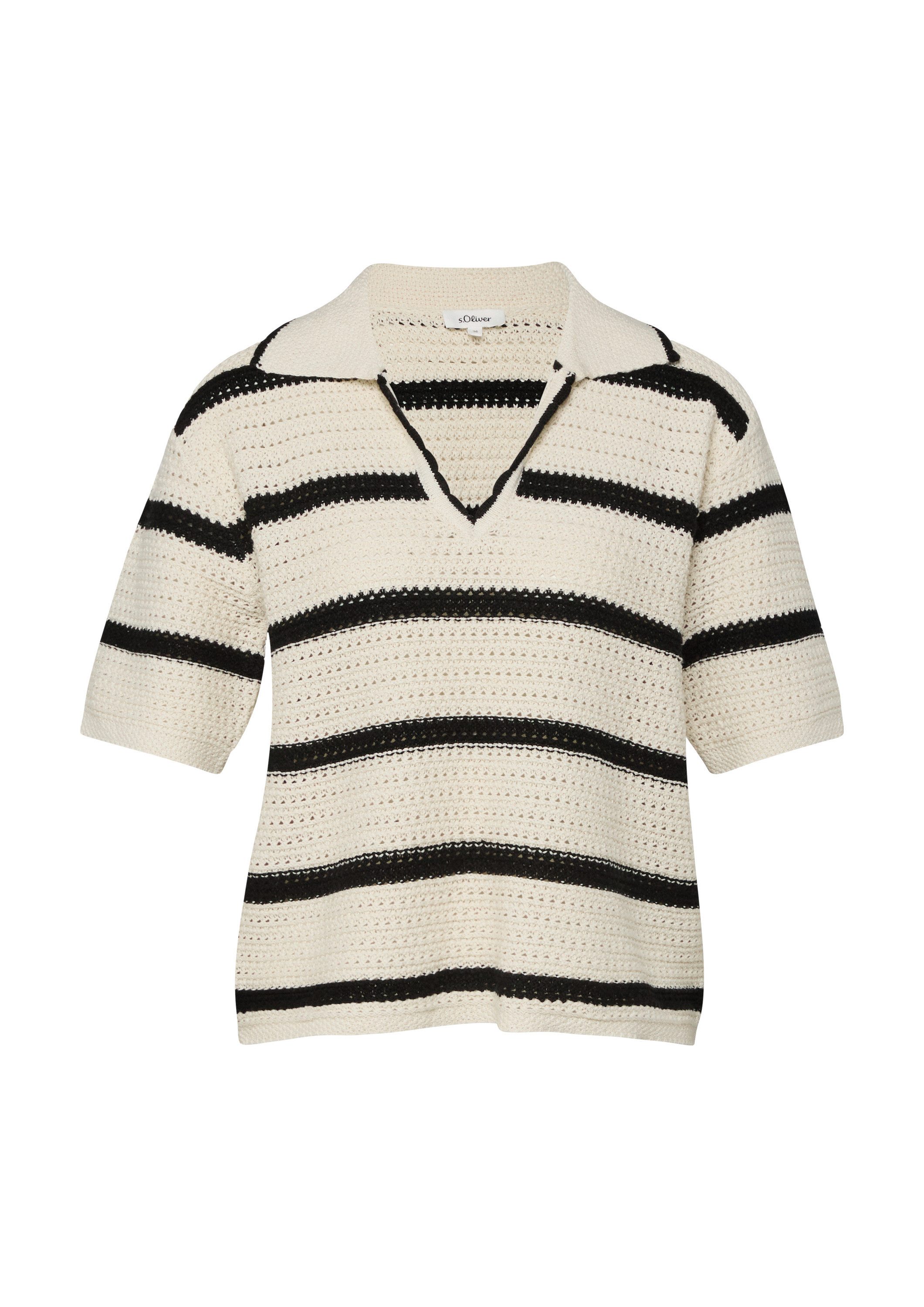 s.Oliver Kurzarmpullover Strickpullover Strickpolo mit V-Ausschnitt