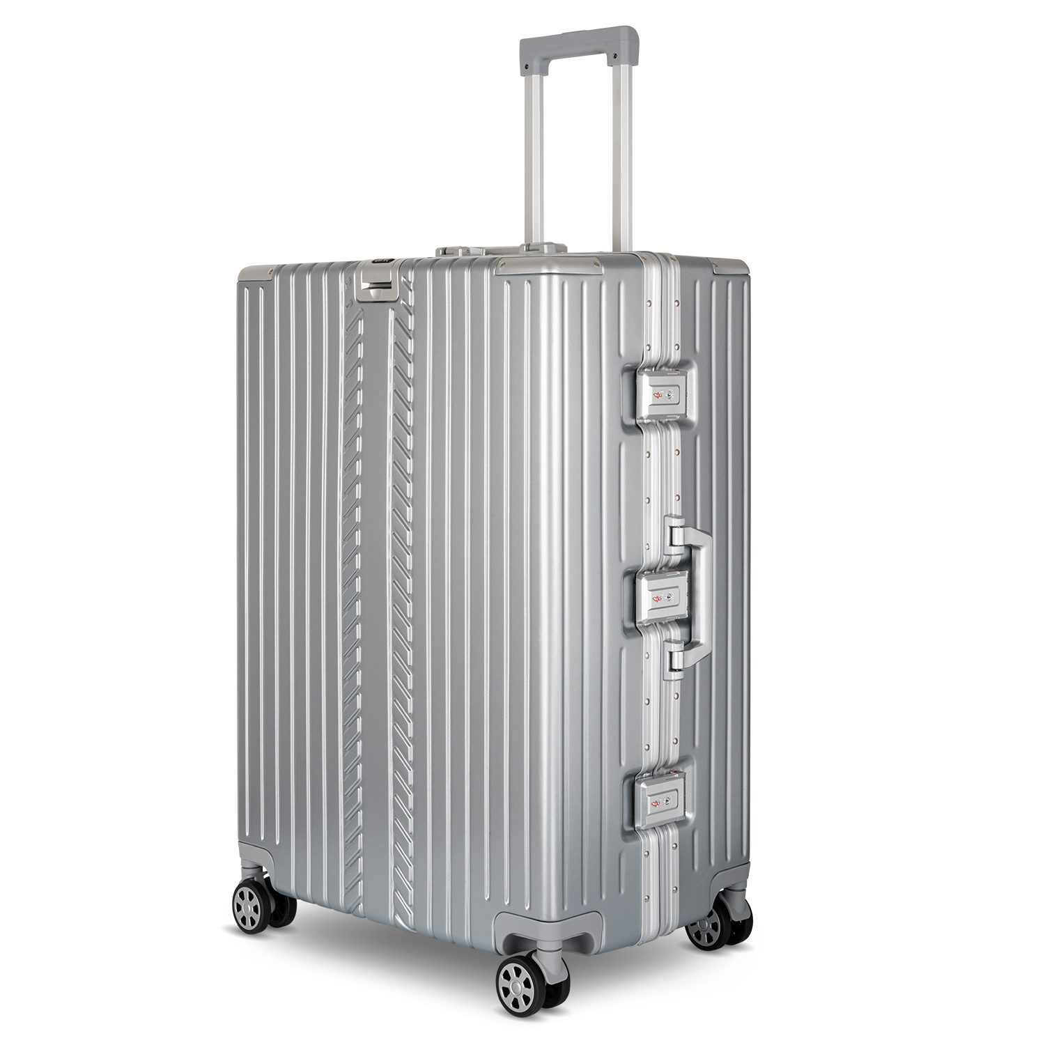 WINLIFE Trolley WINLIFE®Größe M, L, XL Reisekoffer Alu-Rahmen ABS & TSA Schloss Silber, 4 Doppelrollen Rollen, Stoßfest, TSA-Schloss, 360°-Doppelrollen, Leicht