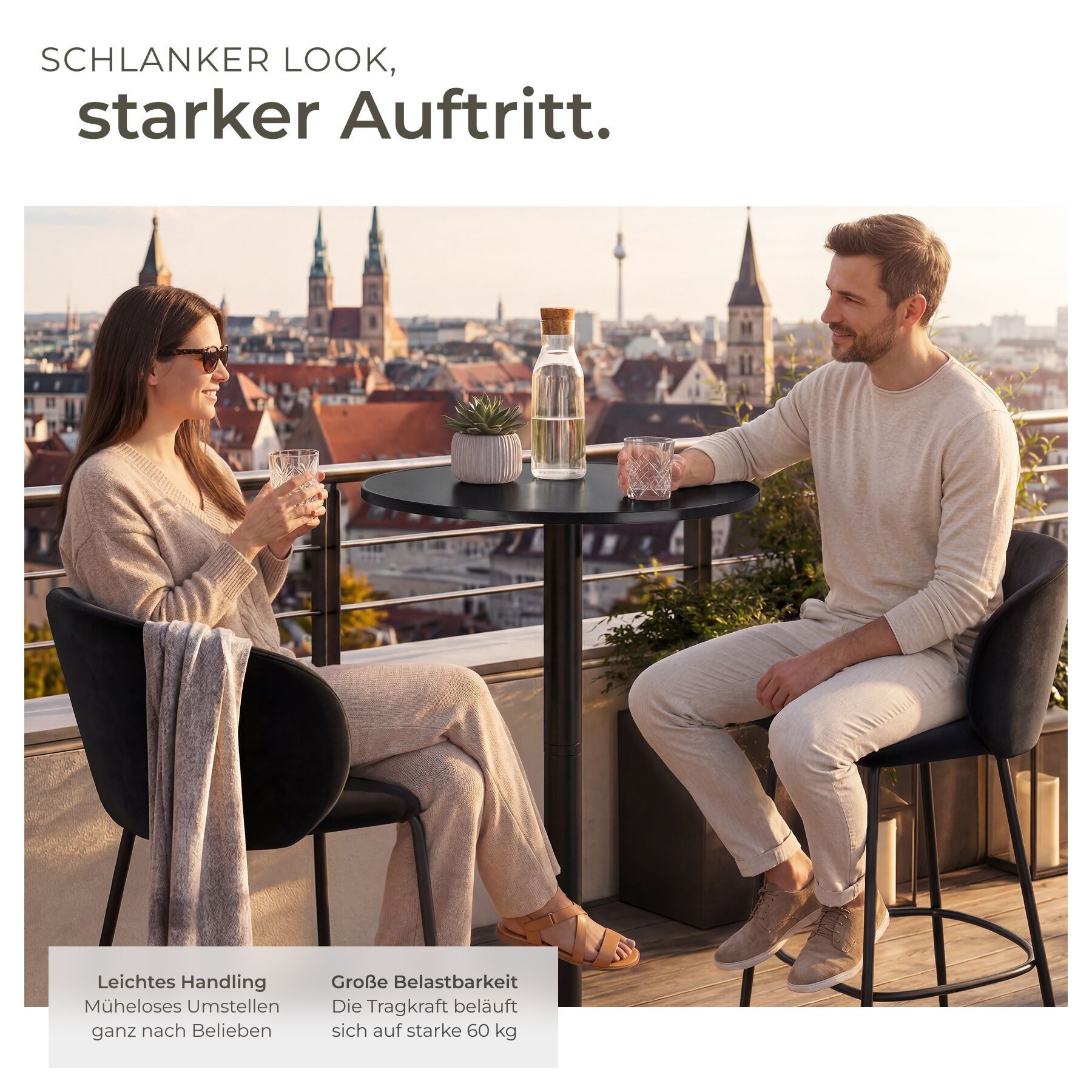 tectake Bistrotisch Aluminium-Stehtisch, höhenverstellbar, 60 x 75 / 115 cm, (Bartisch Viktor, 1-St., 1 tlg), wetterfest, klappbar, 2 Aufbauhöhen, Zementsockel, Belastbarkeit 60 kg