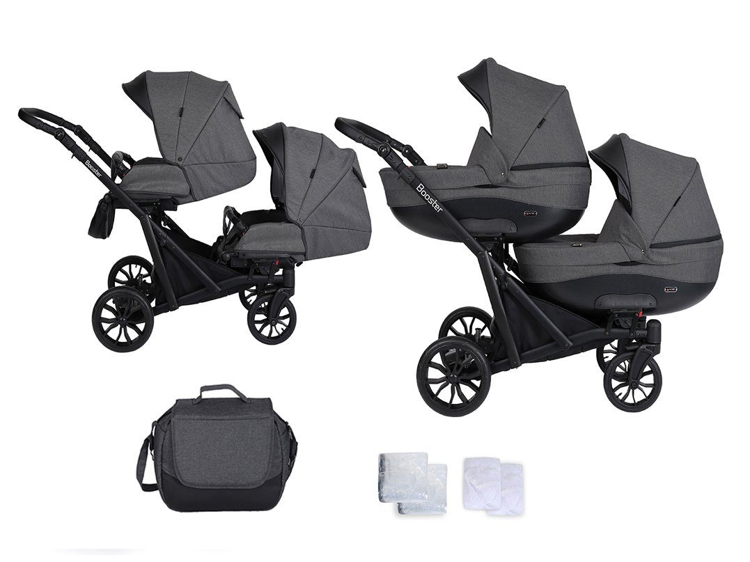 Zwillings-Kombikinderwagen babies-on-wheels 1 4 in - Teile in Booster 2 11 Grau Farben - Zwillingskinderwagen