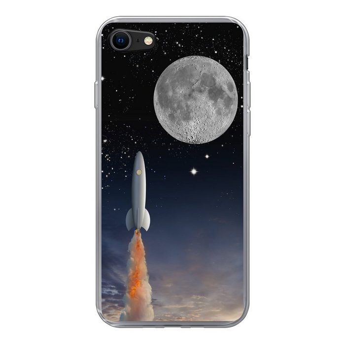 MuchoWow Handyhülle Eine Illustration der Raumfähre und des Vollmondes Handyhülle Apple iPhone 8 Smartphone-Bumper Print Handy Schutzhülle