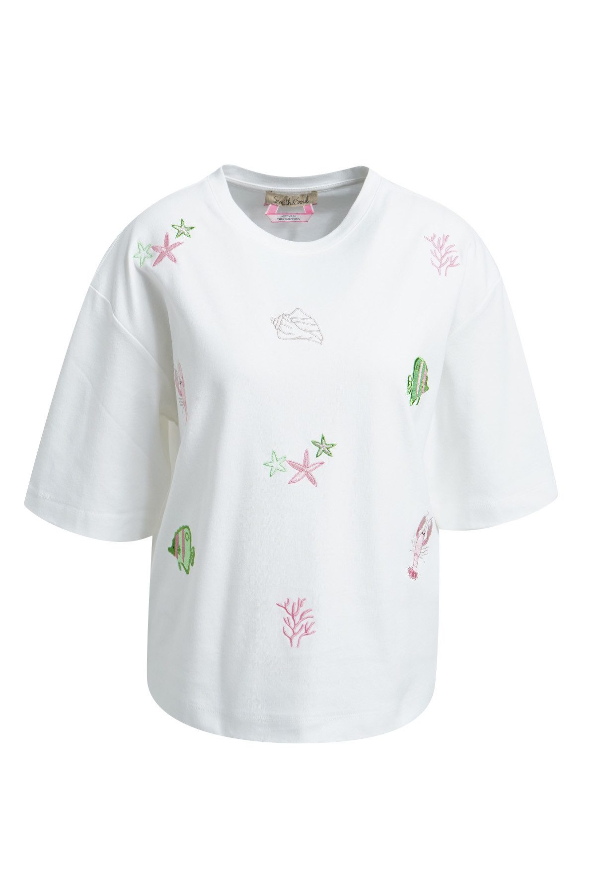 Smith & Soul Kurzarmshirt BOXY CROPPED T-SHIRT EMBROIDERIES