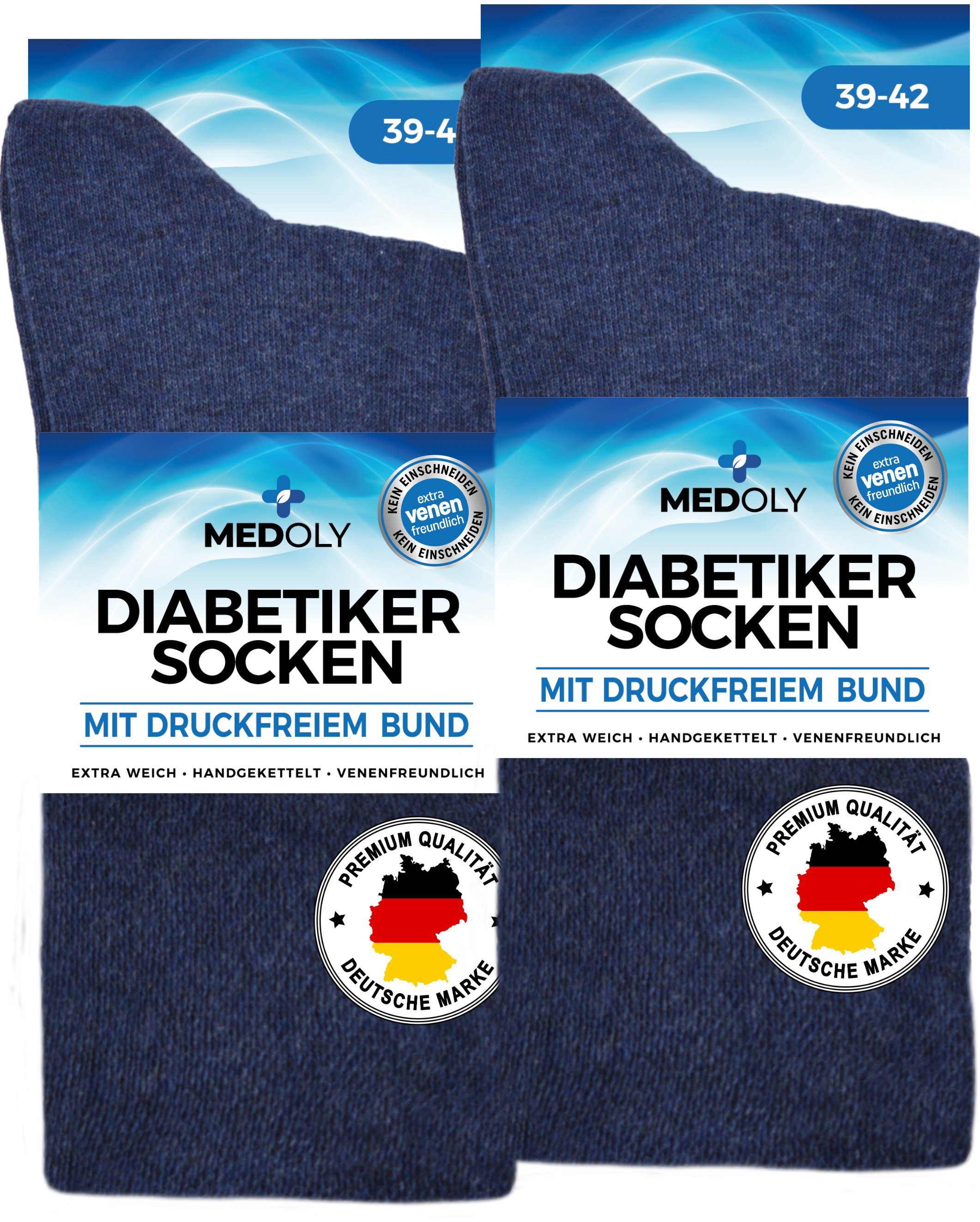 MEDOLY Diabetikersocken mit 97% Baumwolle, ohne Bund (6 Paar) ohne störende Naht