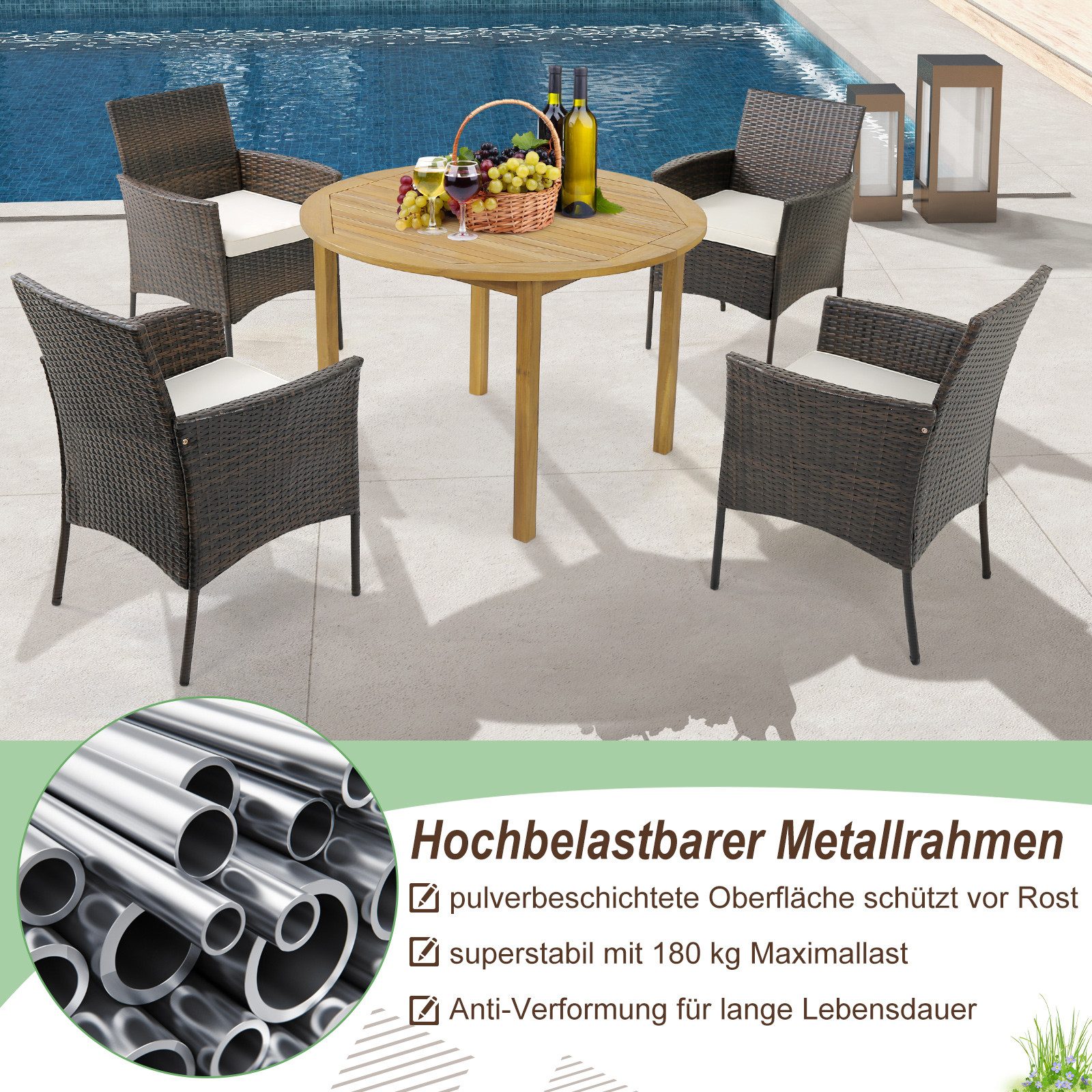 COSTWAY Gartenstuhl, 4er Set, aus Rattan, mit Armlehnen, 180kg günstig online kaufen
