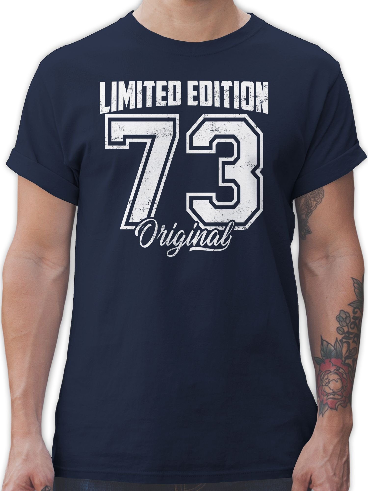 Shirtracer T-Shirt Limited Edition 1973 Fünfzigster Weiß Vintage Blau Original Navy Geburtstag 50. 03
