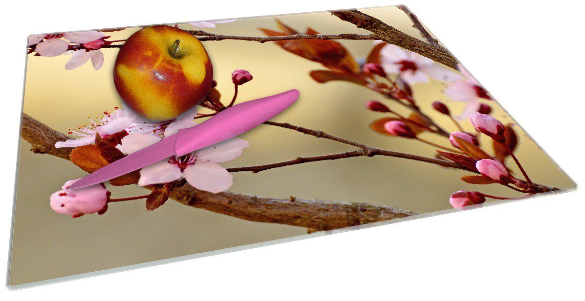 1-St), 30x40cm Nahaufnahme, (inkl. Schneidebrett rutschfester Frühlingsgefühle - ESG-Sicherheitsglas, Wallario 4mm, I Kirschblüten in Gummifüße