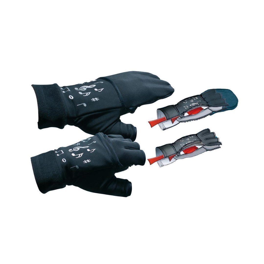 mugesh Fleecehandschuhe Handschuhe Noten (ohne Fingerkuppen) mit Klappe und Heizkissen für Musiker