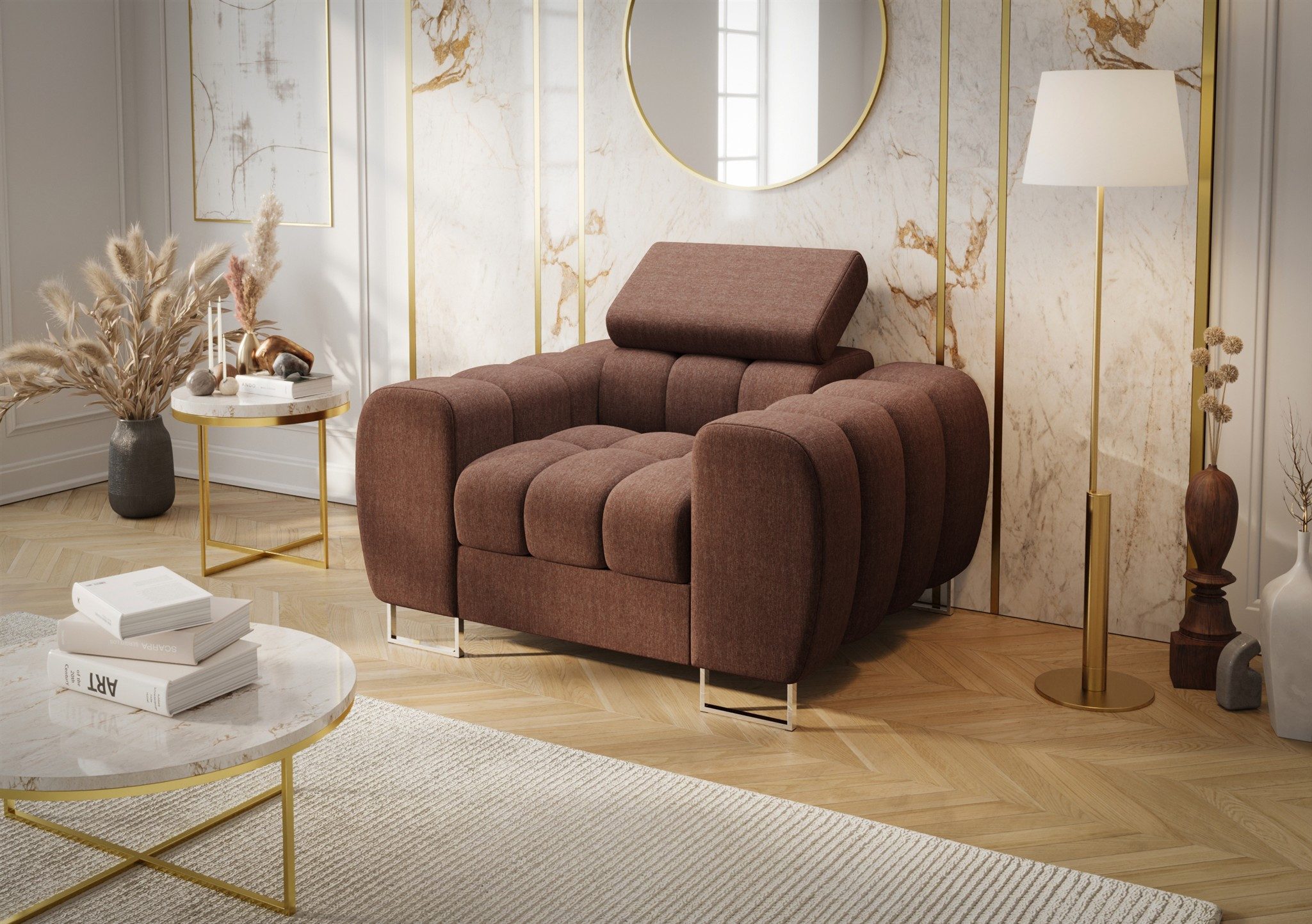 Fun Möbel Sessel Designersessel BASTIEN in Stoff (Rundumbezug), mit einstellbarer Kopfstütze