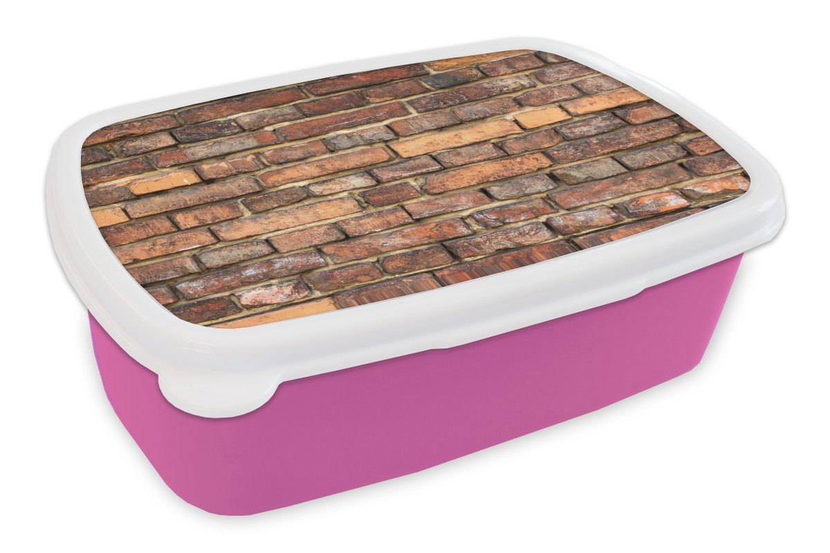 MuchoWow Lunchbox Backstein - Brotbox Erwachsene, Rot Braun, Kunststoff Snackbox, für Mauern Mädchen, - Brotdose rosa Kinder, - (2-tlg), Kunststoff
