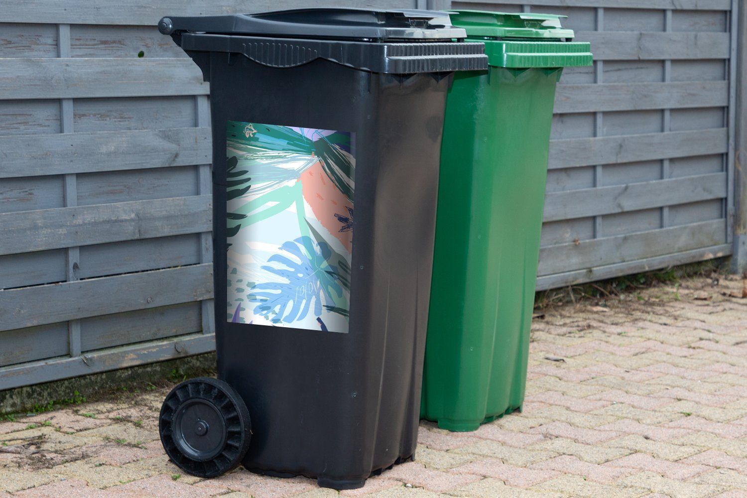 - MuchoWow Sticker, Container, Mülltonne, Grün - Sommer Blau - Abfalbehälter (1 St), Laub Mülleimer-aufkleber, Wandsticker