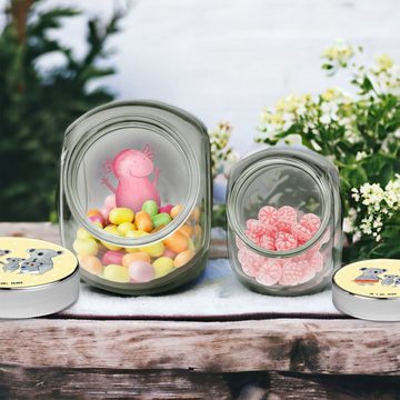 Mr. & Mrs. Panda Vorratsglas L 870ml Koala Familie - Gelb Pastell - Geschenk, Süßigkeitendose, Mam, Premium Glas, (1-tlg), Design-Highlight