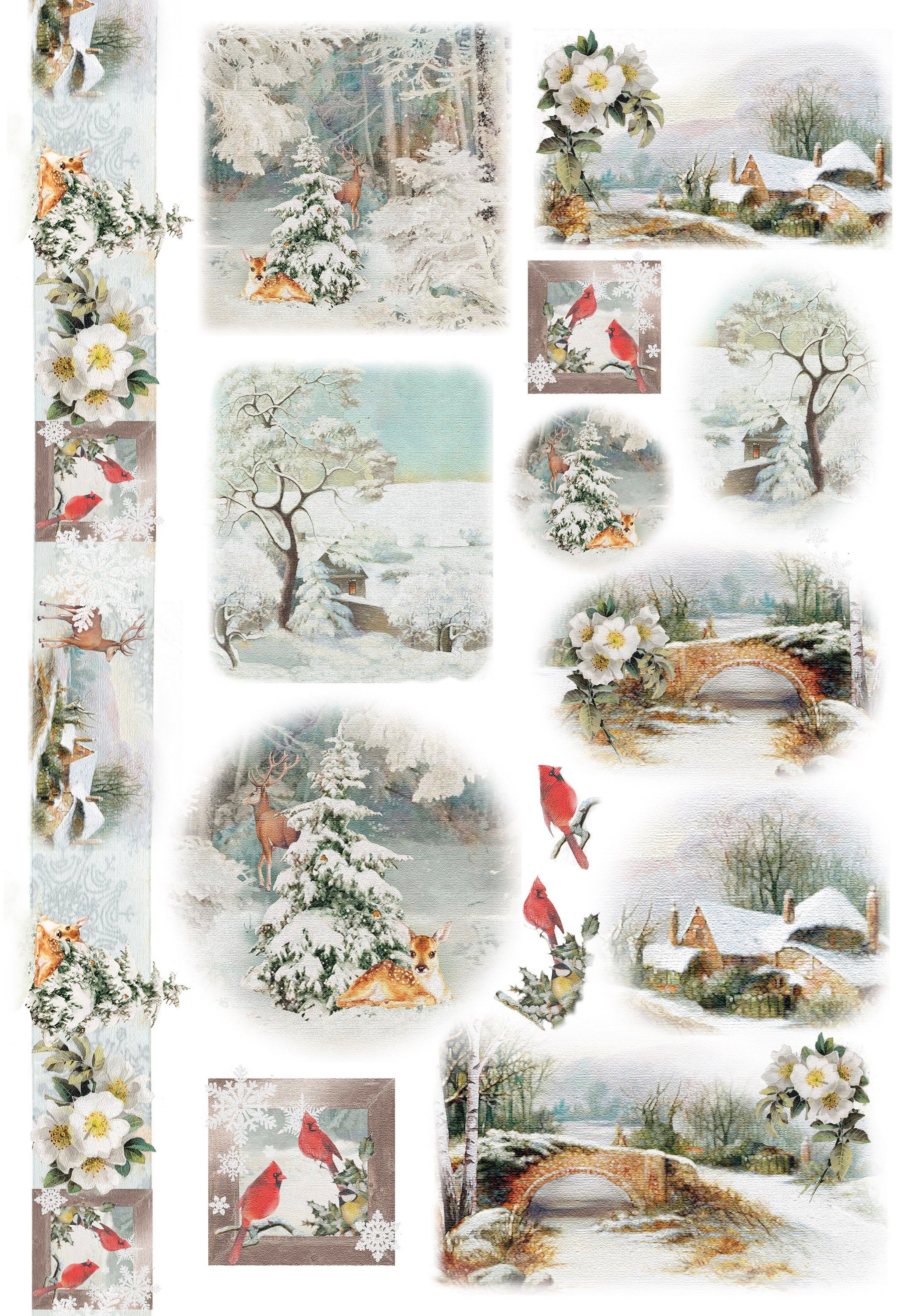 Renkalik Seidenpapier Motiv-Strohseide Rehe im Schnee, 35 x 50 cm | Papier