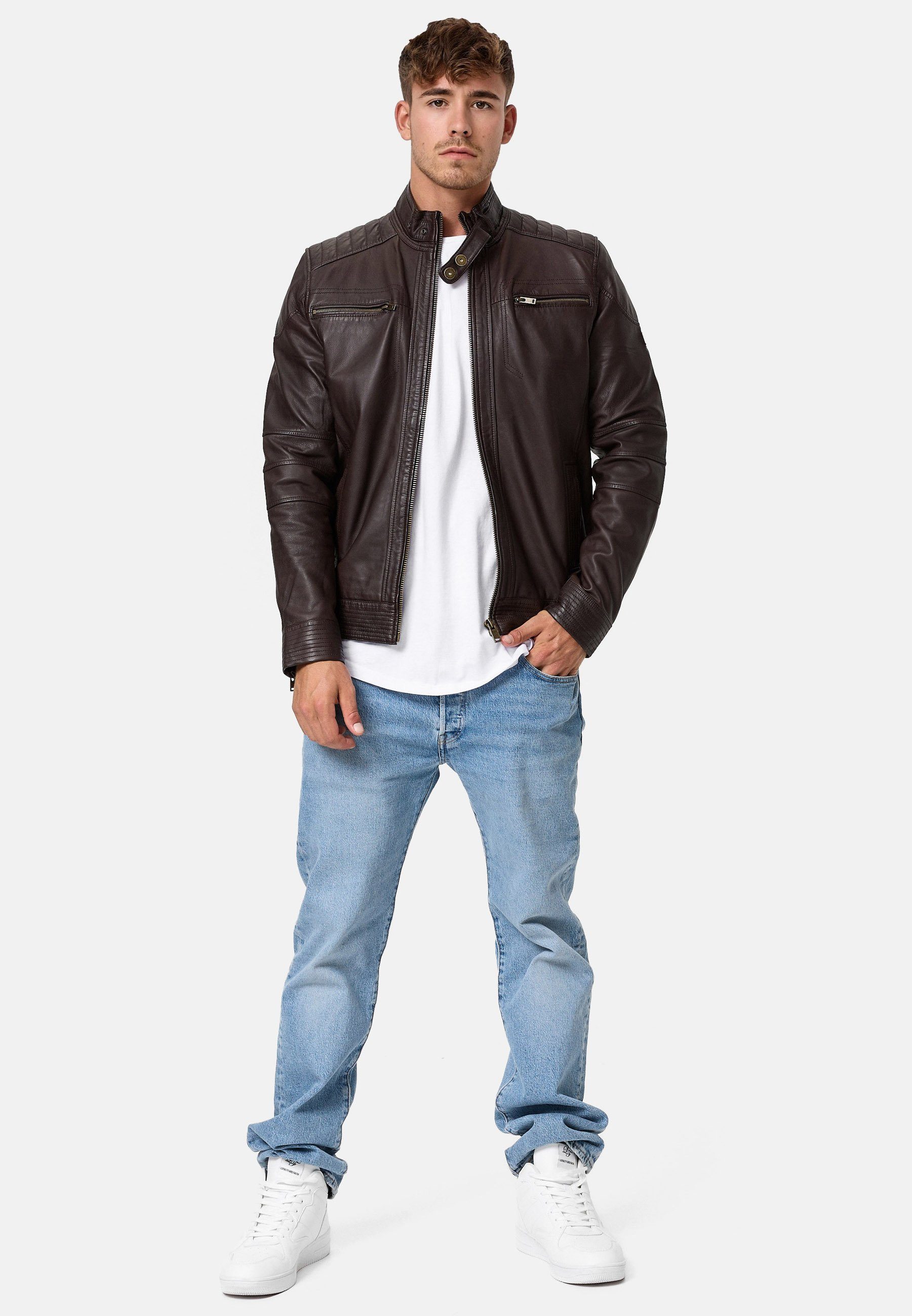 Indicode Lederjacke Herren Germo Übergangsjacke Herrenjacke aus echtem Lammleder