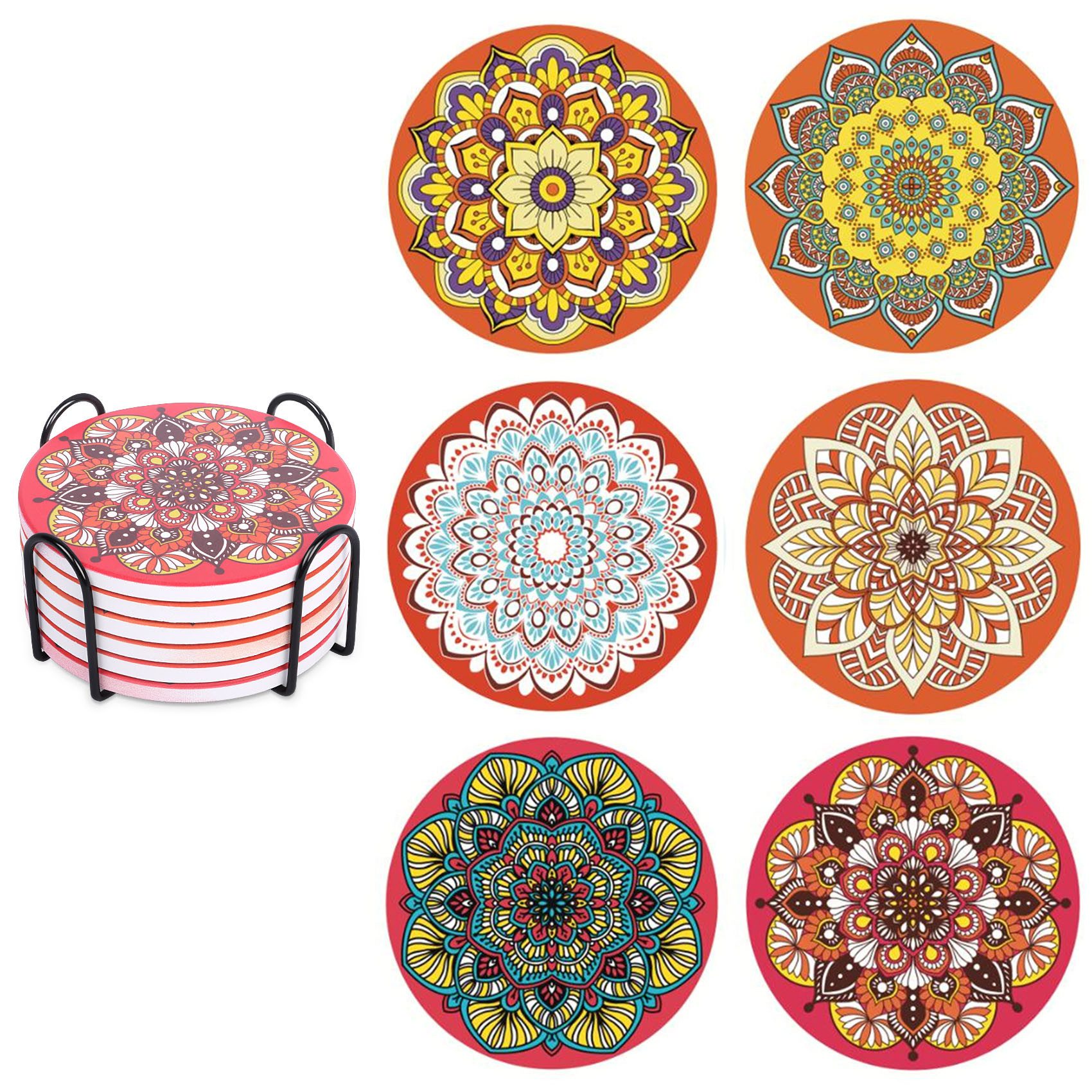 Coonoor Getränkeuntersetzer mit Halter 6er Set fürBar, Tassen, Tischuntersetzer