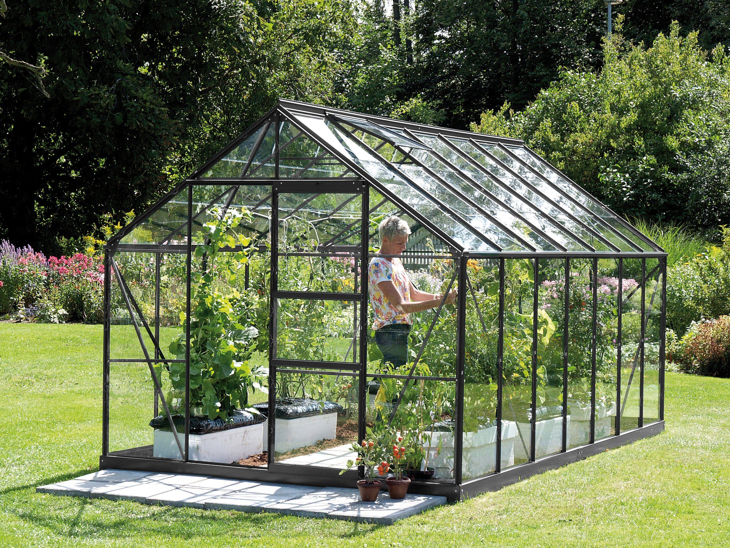 Vitavia Gewächshaus Merkur 11500, BxTxH: 254 x 441 x 230 cm, 3 mm Wandstärke, Set, mit Fundamentrahmen grau