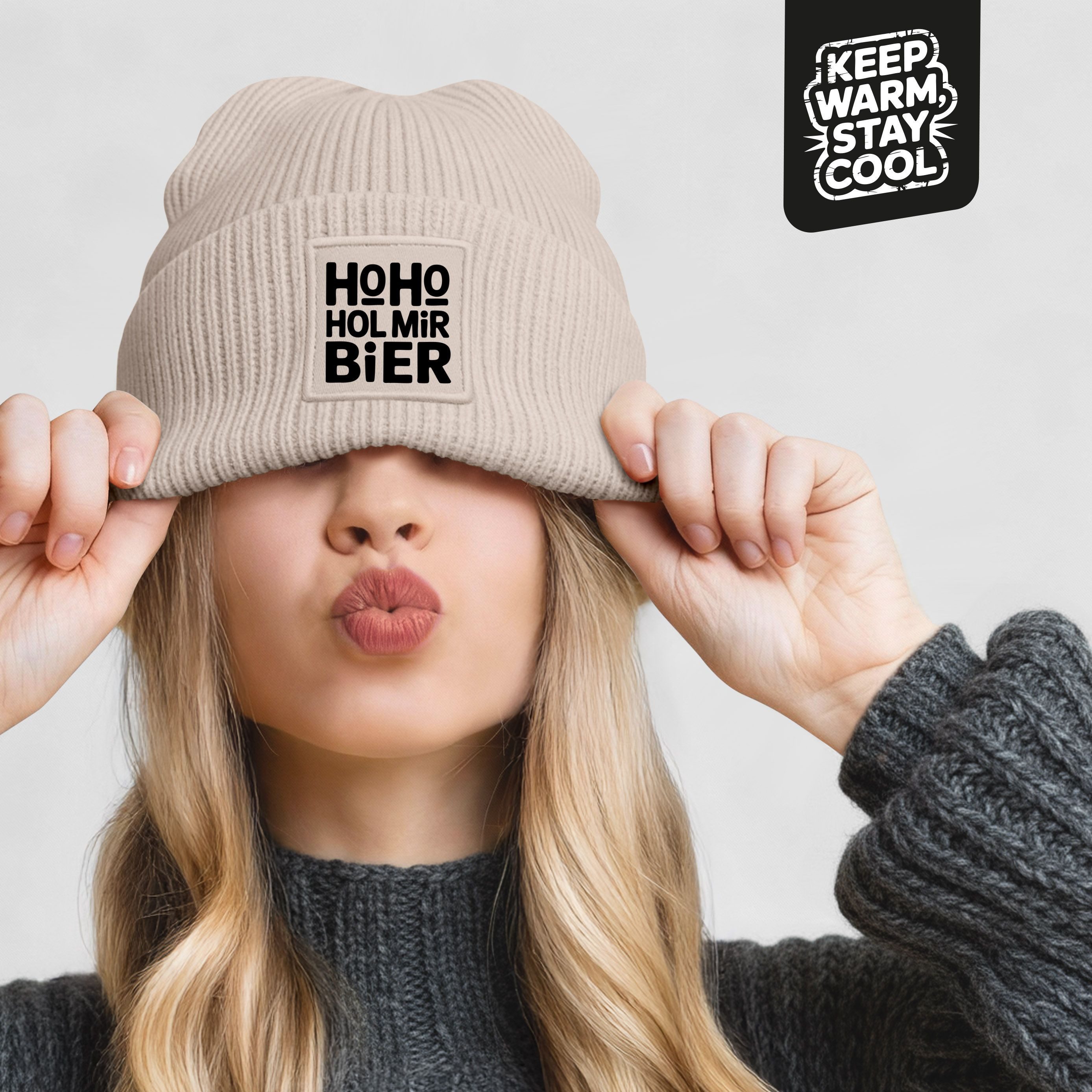 MoonWorks Strickmütze Damen Beanie Strickmütze Spruch Weihnachtsmann Santa Ho Ho Hol mir