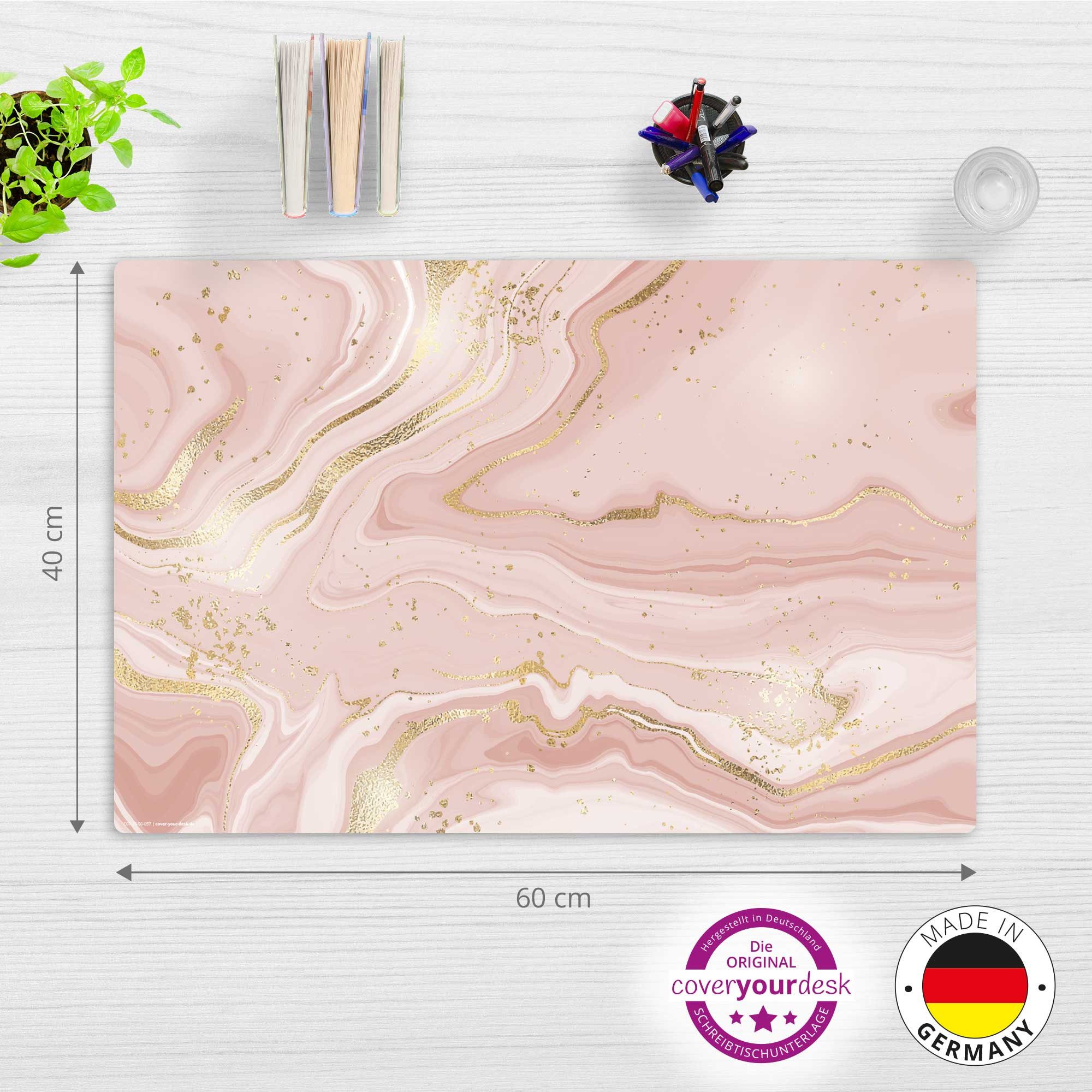 cover-your-desk.de Schreibtischunterlage abwaschbar - rosa Marmor mit Gold - premium Vinyl - Made in Germany – Bild 3 von 5
