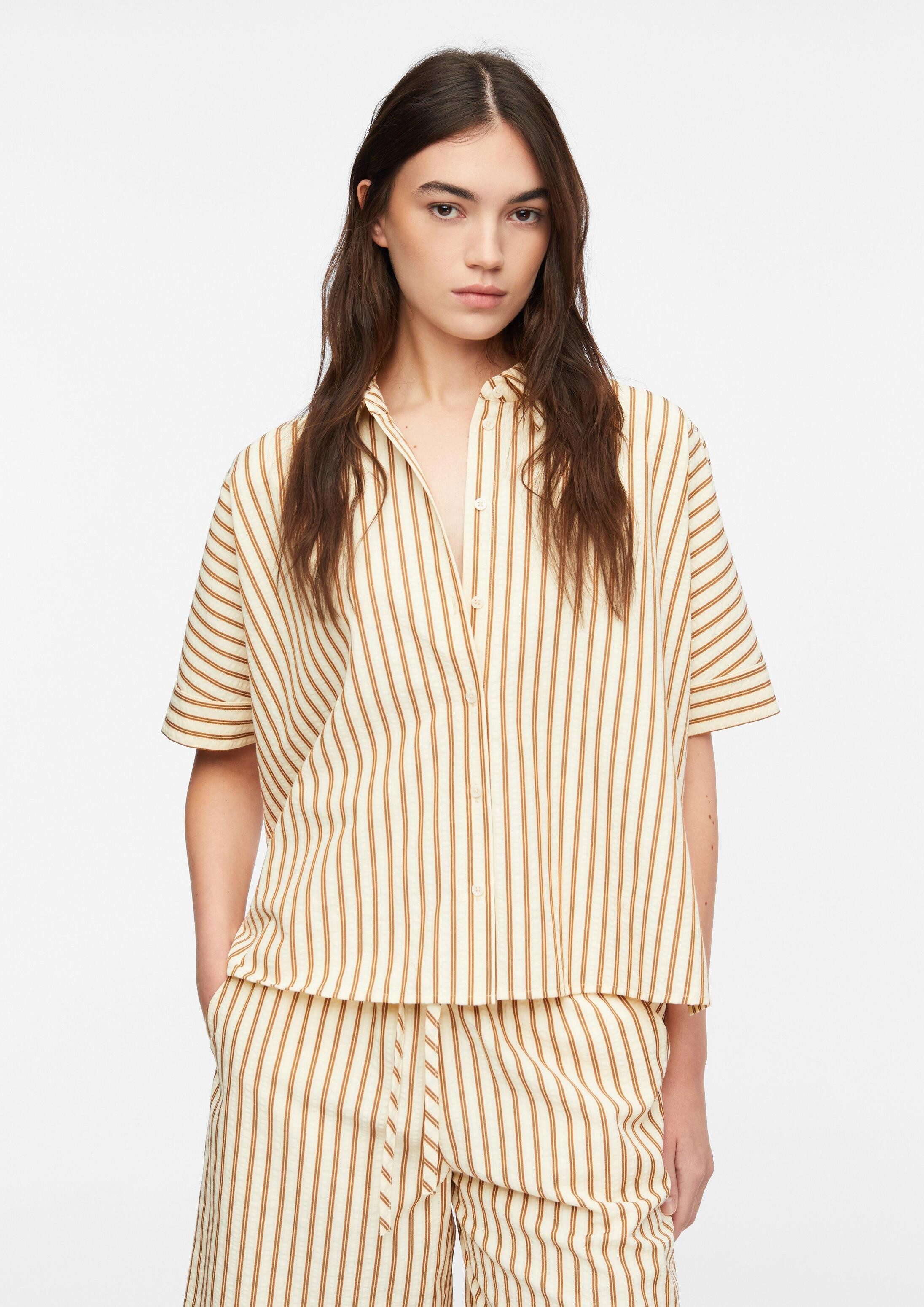 comma Kurzarmbluse Bluse Strukturierte Streifenbluse im Oversize Fit