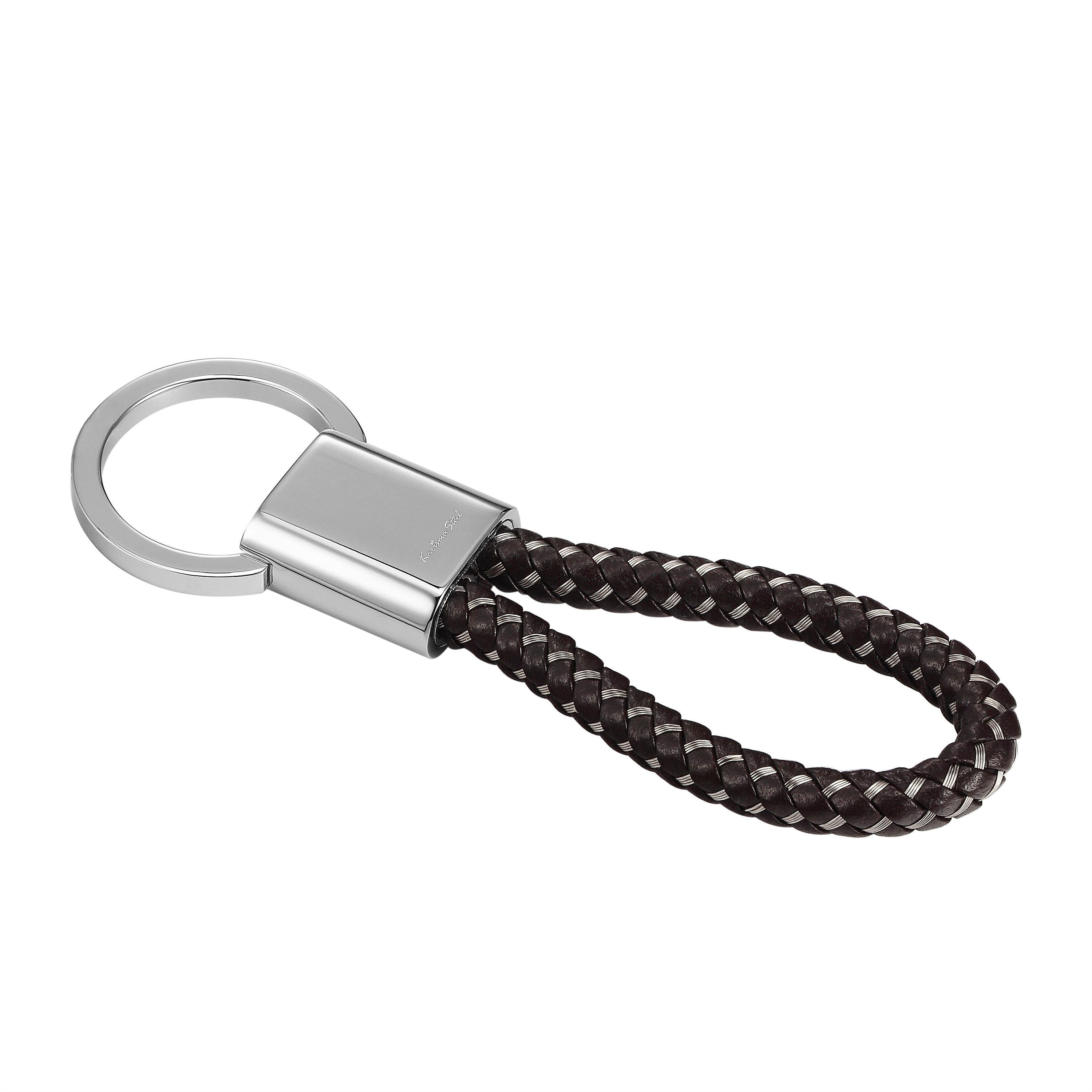 Karisma Schmuck Schlüsselanhänger Schlüsselanhänger Herren Leder-Draht Hochwertige Lederschlaufe Braun, Edelstahl Verschluss 316L Mattiert KR163