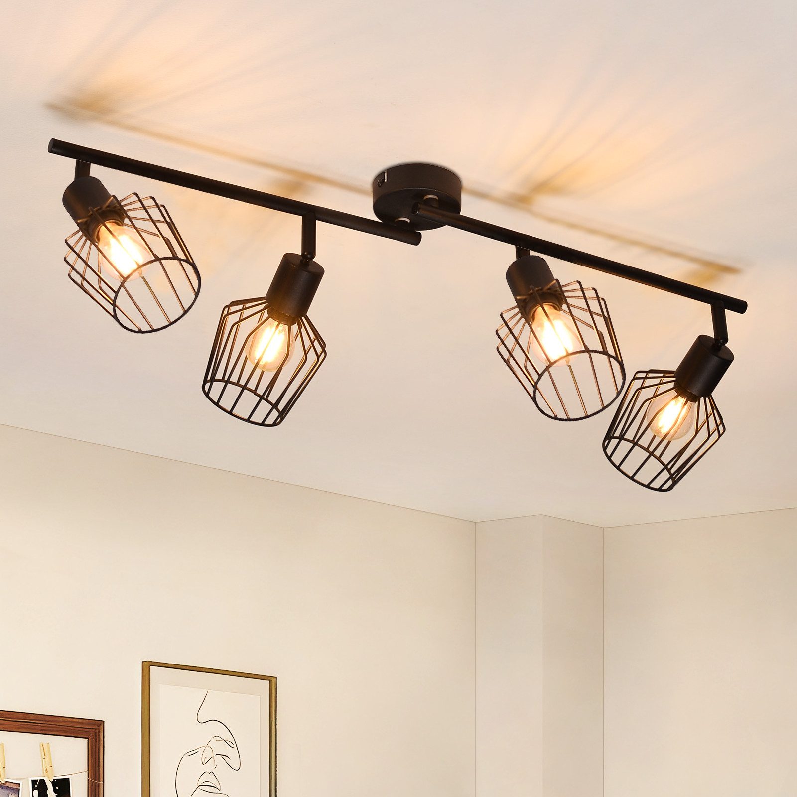 ZMH Deckenleuchte Wohnzimmer Schwarz/ Weiß 4 Flammig Deckenstrahler Drehbar günstig online kaufen