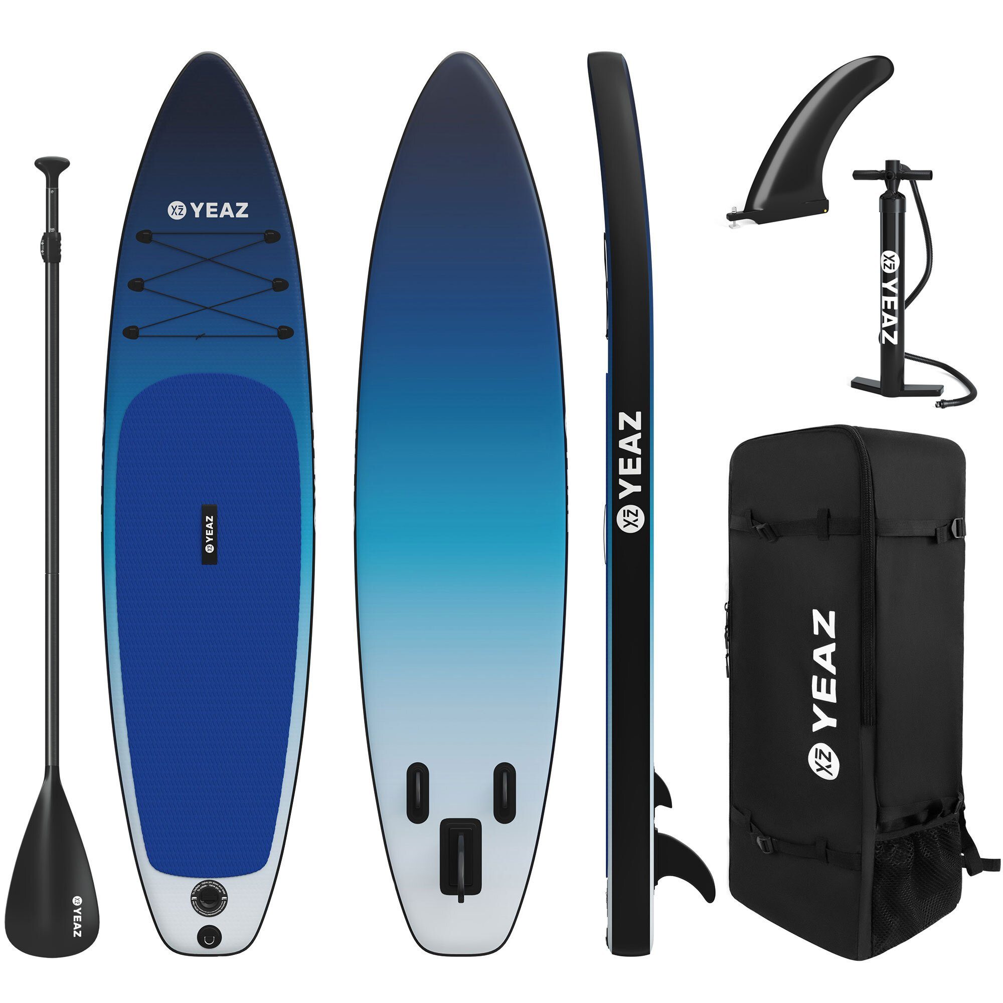 YEAZ Inflatable SUP-Board OCEAN BEACH - EXOTRACE - SET sup board und kit, Inflatable SUP Board, (Set), inkl. Zubehör wie Paddel, Handpumpe und Rucksack
