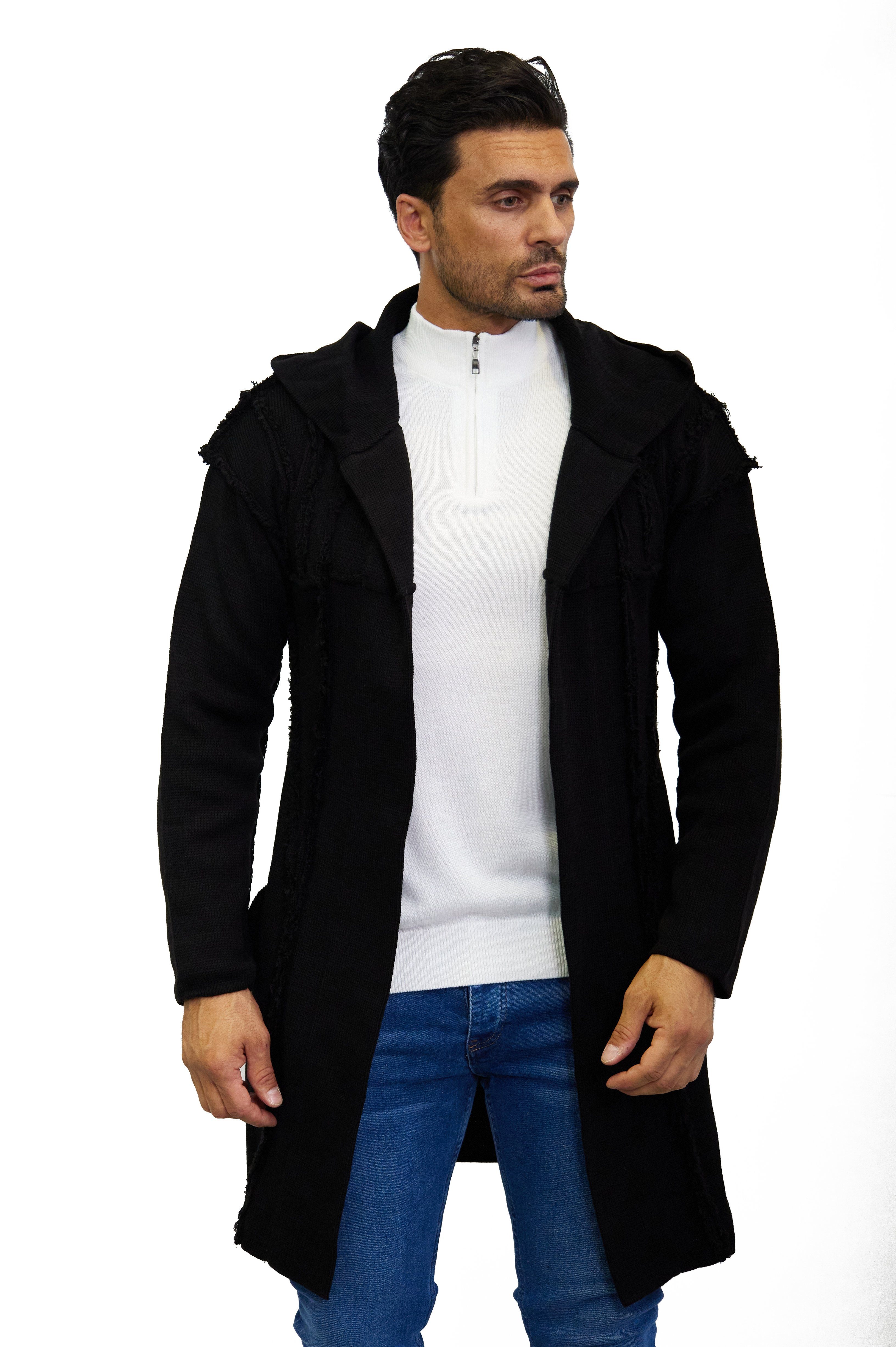 Distriqt Herren Denim mit Schwarz StrickJacke Naht-Look Lässige besonderem Strickjacke