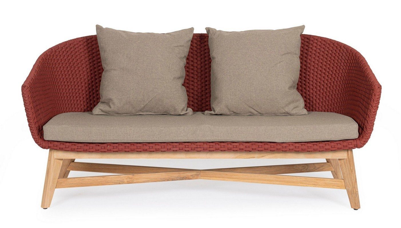 Teakholz Sofa Sofa Couch Coachella Rot Natur24 Sofa 168x78x77cm