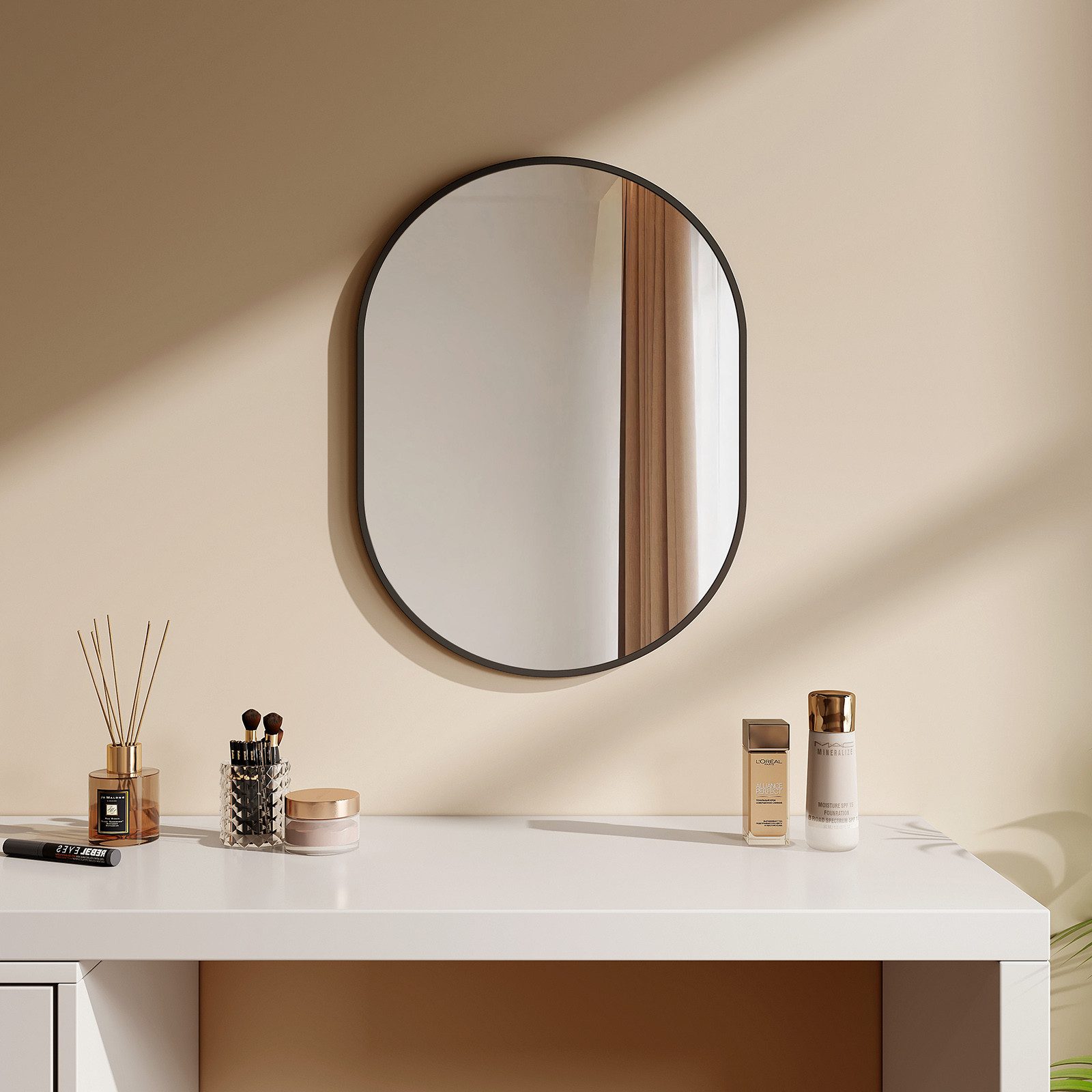 EMKE Spiegel Oval Schwarz gebürstet rahmen Horizontal & Vertikal Monatge, 4 günstig online kaufen