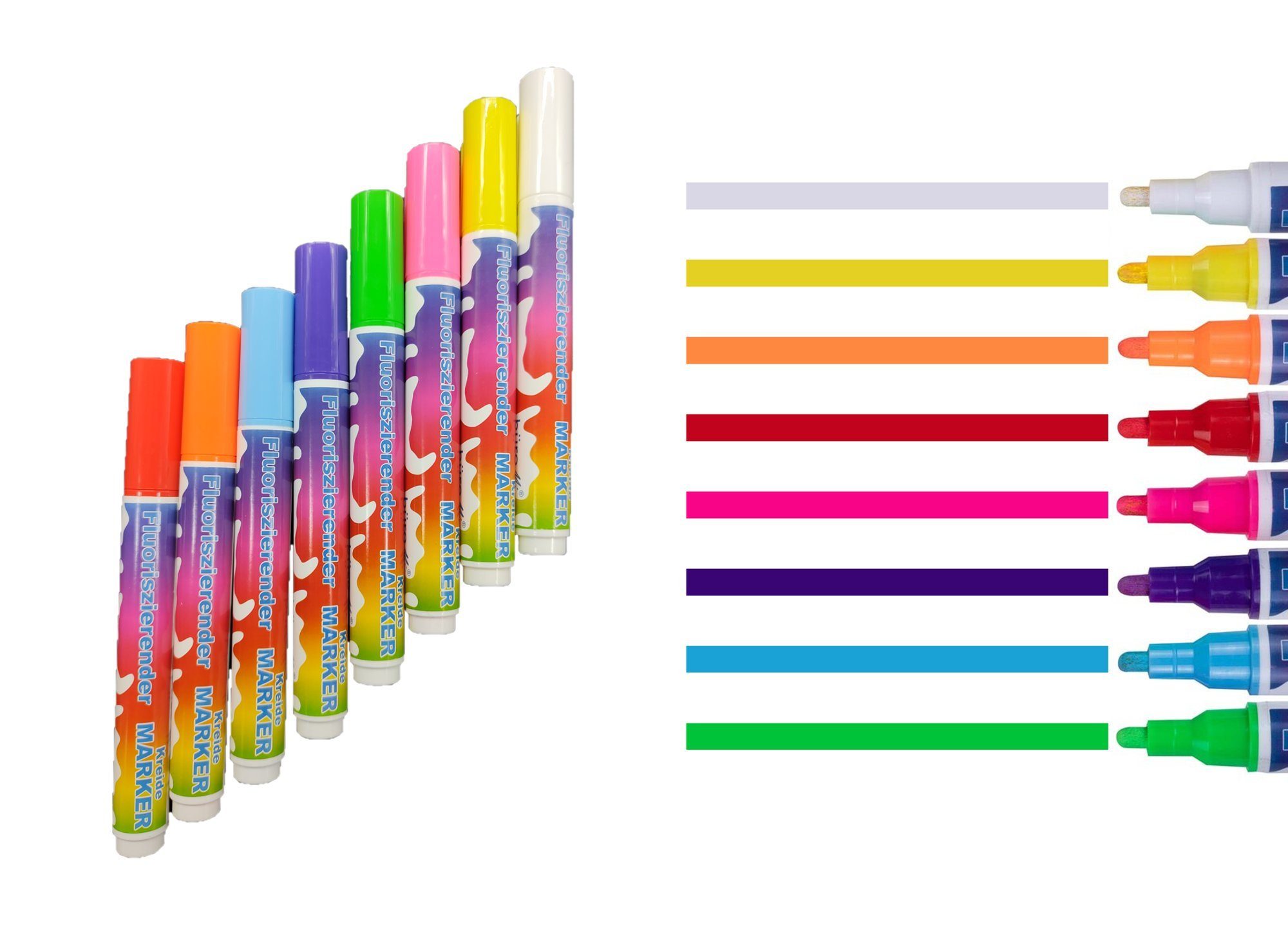 HMH Kreidemarker 8 Zauberstifte Fluoreszierende Marker acht Farben UV Stift leuchten unter Schwarzlicht bunte Kreidestifte Tafel Kreidemarker Wasserbasis abwischbar Whiteboard Kreidestift, Leuchten unter UV Licht