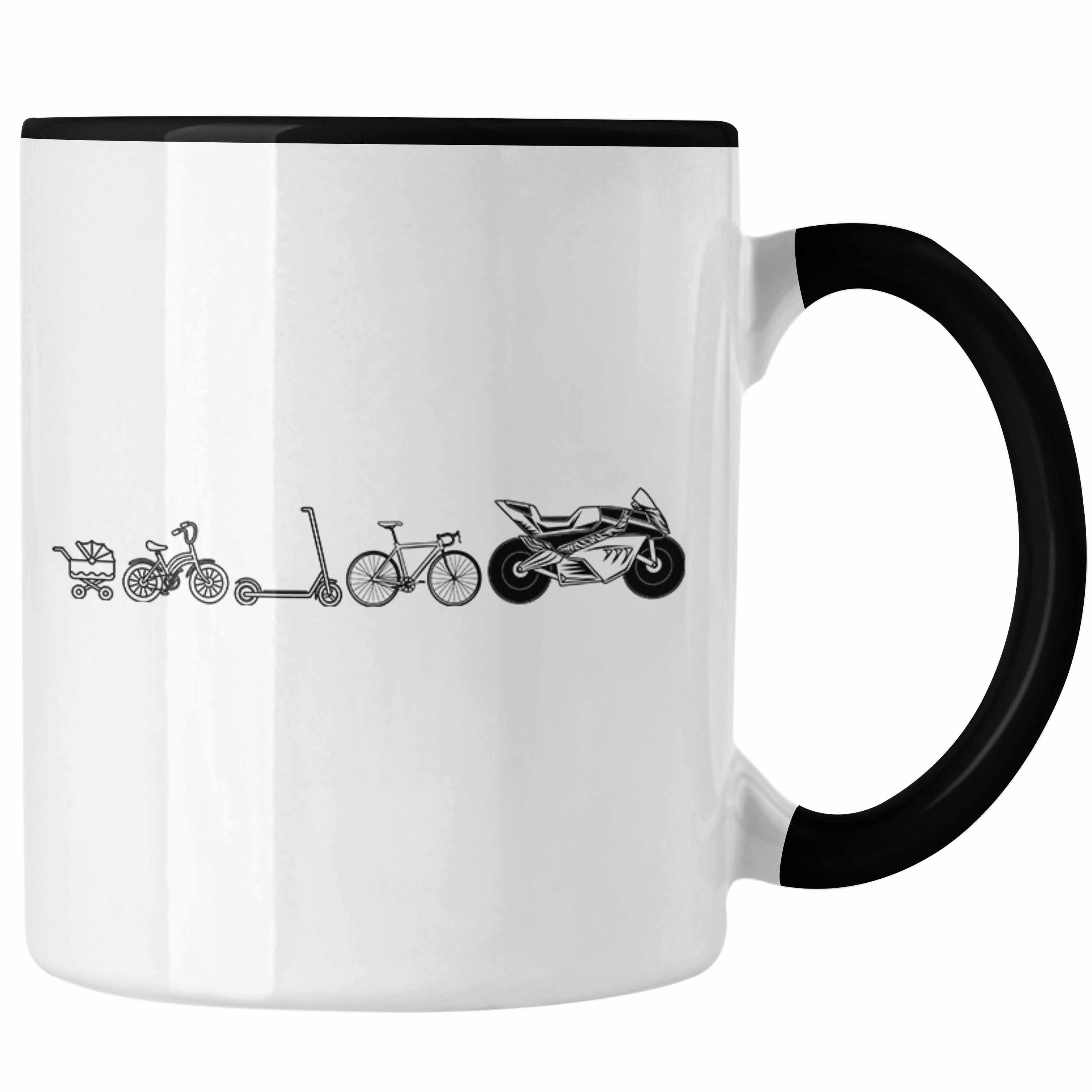 Trendation Tasse Trendation - Motorrad Evolution Tasse Geschenk Lustige Geschenkidee für Motorrad-Fahrer Schwarz