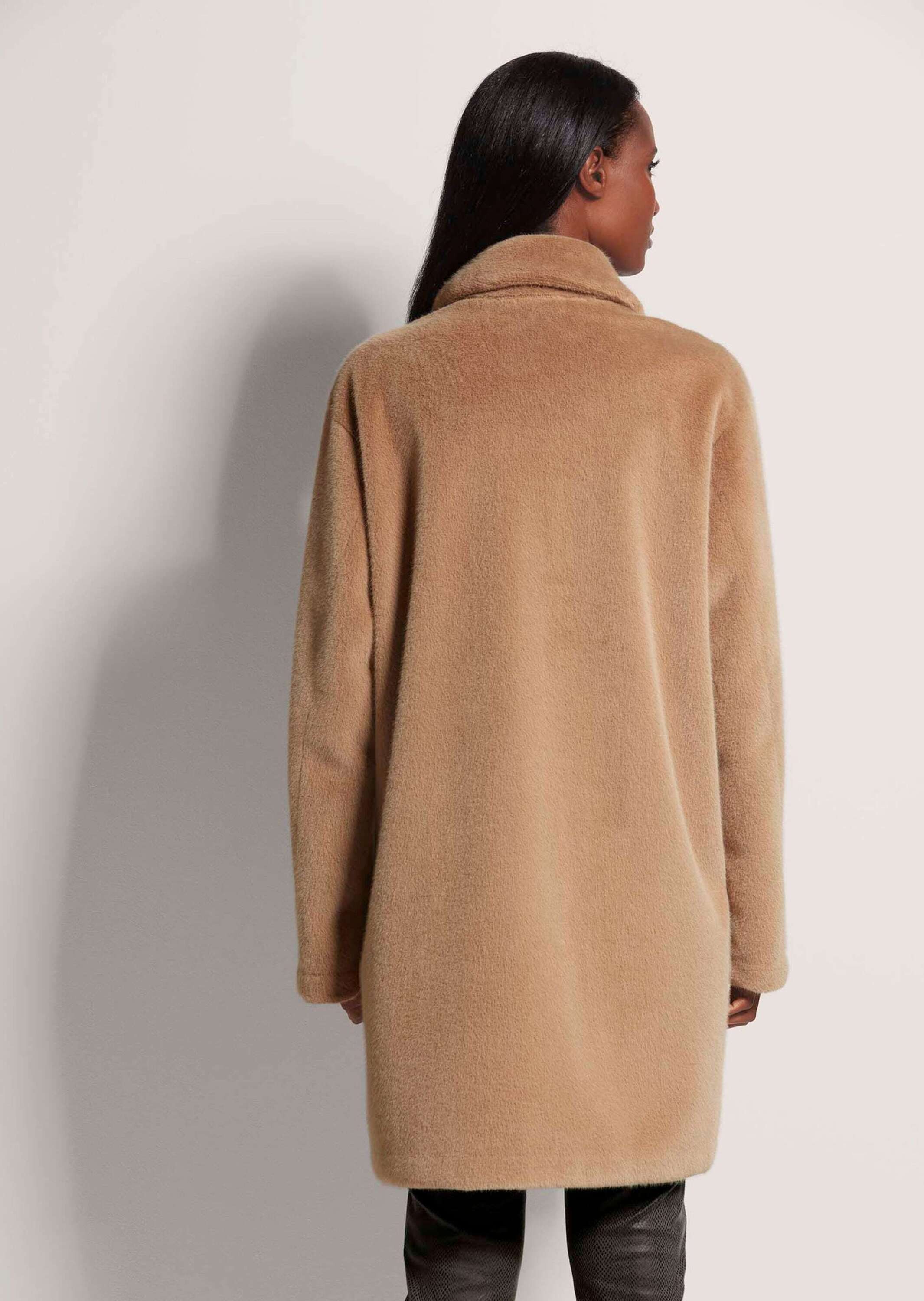 MADELEINE Kurzmantel Kunstpelzmantel mit Reverskragen Wintermantel mit Taschen, Hornknöpfen und Langarm
