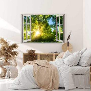 Sinus Art Leinwandbild Wandbild 120x80cm Fensterbild Sonnenstrahl Baumkronen Sonnenuntergang, (1 St)