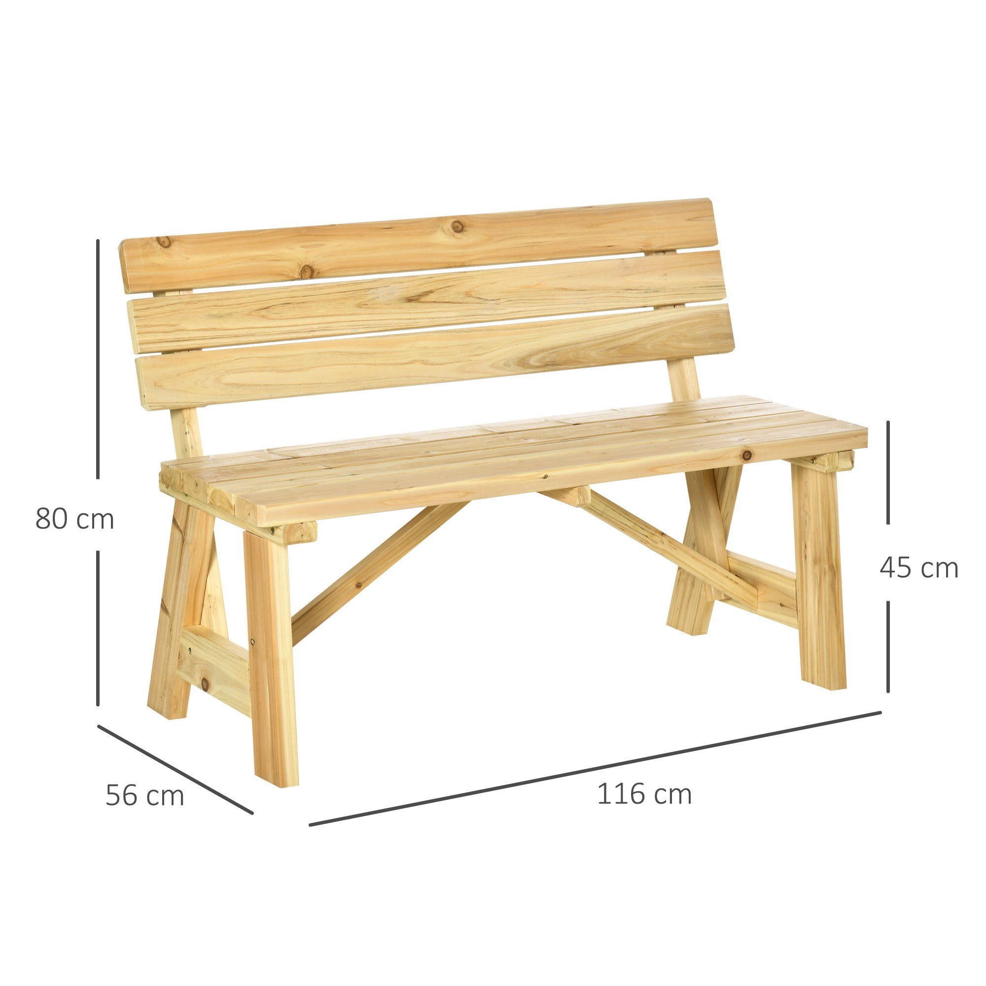 Outsunny Bank aus Holz Sitzbank bis 220 kg Terrassenbank mit Rückenlehnen (Set, 1-St., Parkbank), Gartenmöbel Massivholz 116 x 56 x 80 cm