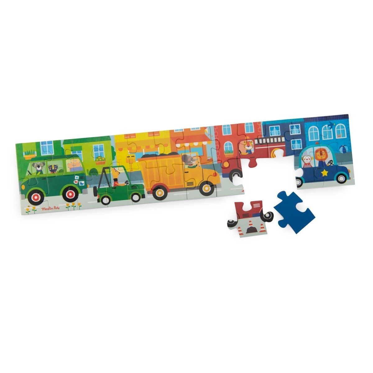 Moulin Roty Puzzle Popipop Puzzle Fahrzeuge (24 Teile) für Kinder mit Motiv Fahrzeuge, 24 Puzzleteile, Puzzle