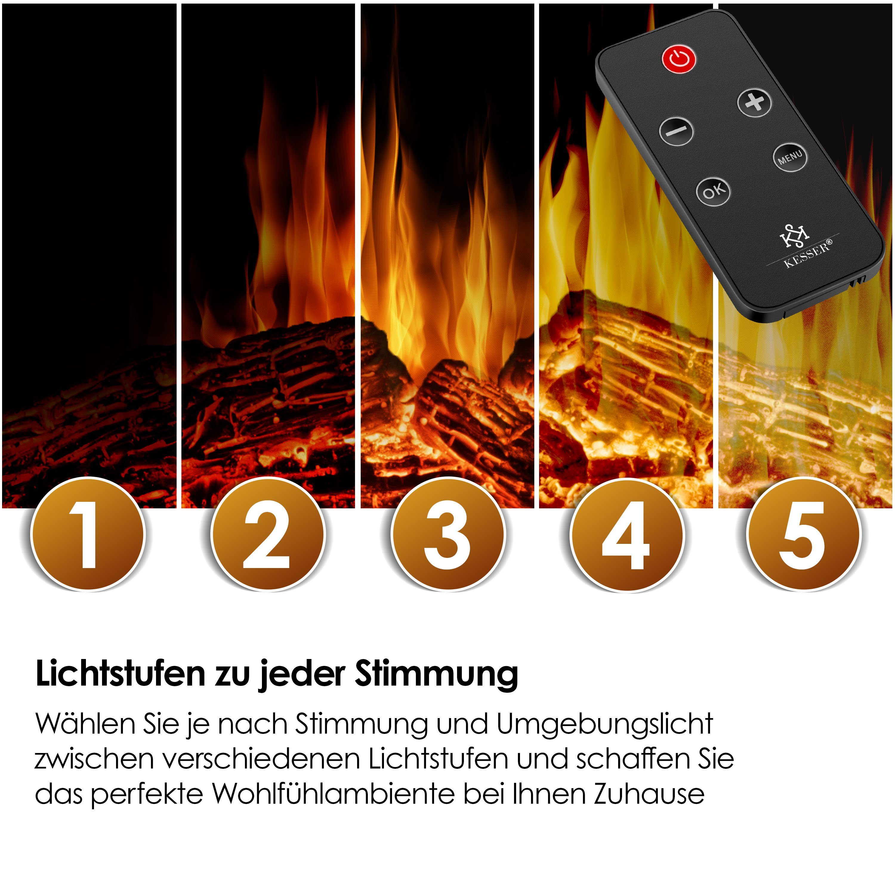 KESSER Standkamin mit Elektrokamin, weiß 3D-Flamme Elektrokamin LED Kamin elektrisch