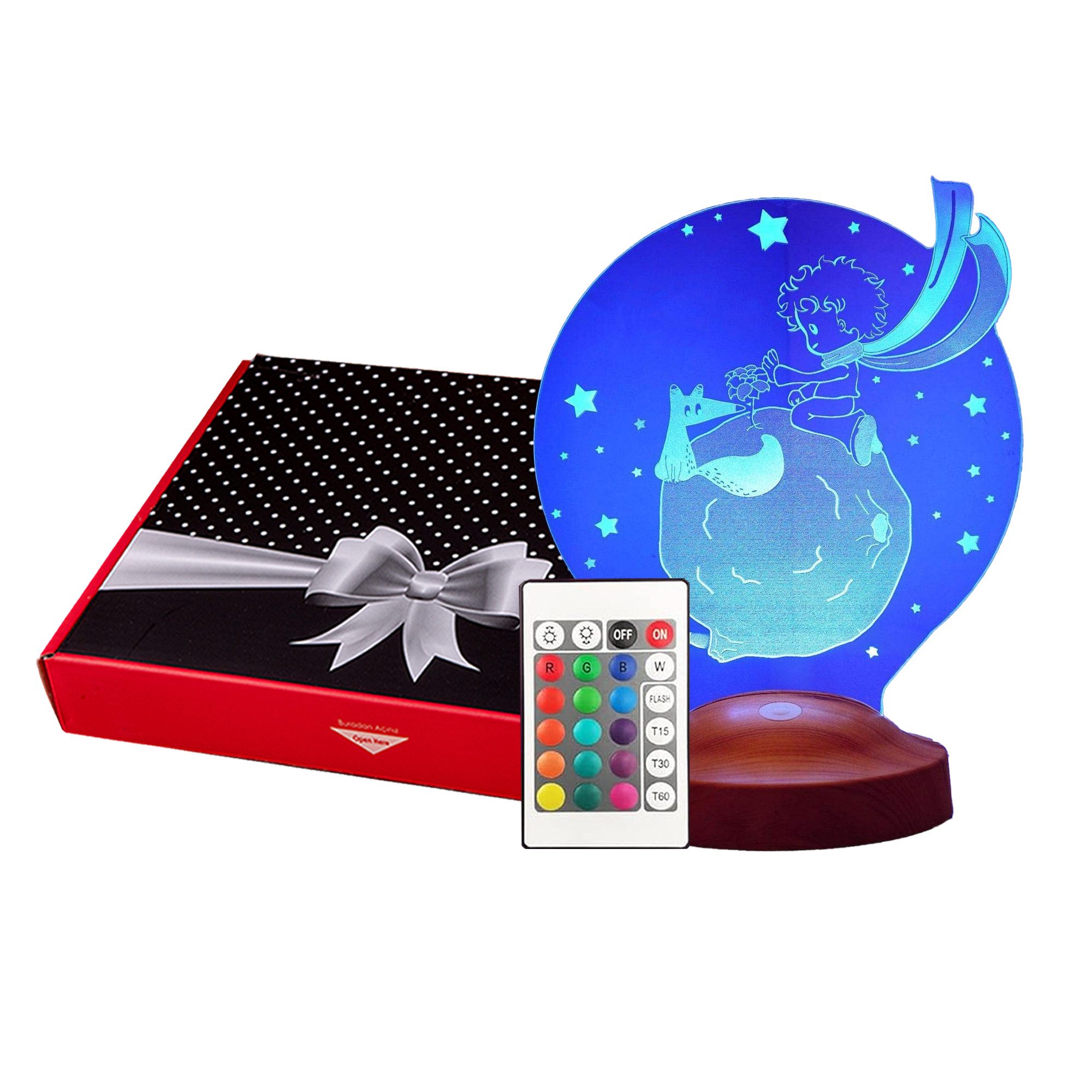 Geschenkelampe LED Nachttischlampe Le Petit Prince 3D Nachtlicht Geschenke für Kinder, Leuchte 7 Farben fest integriert, Geburtstagsgeschenk für Babys, Mädchen, Jungen