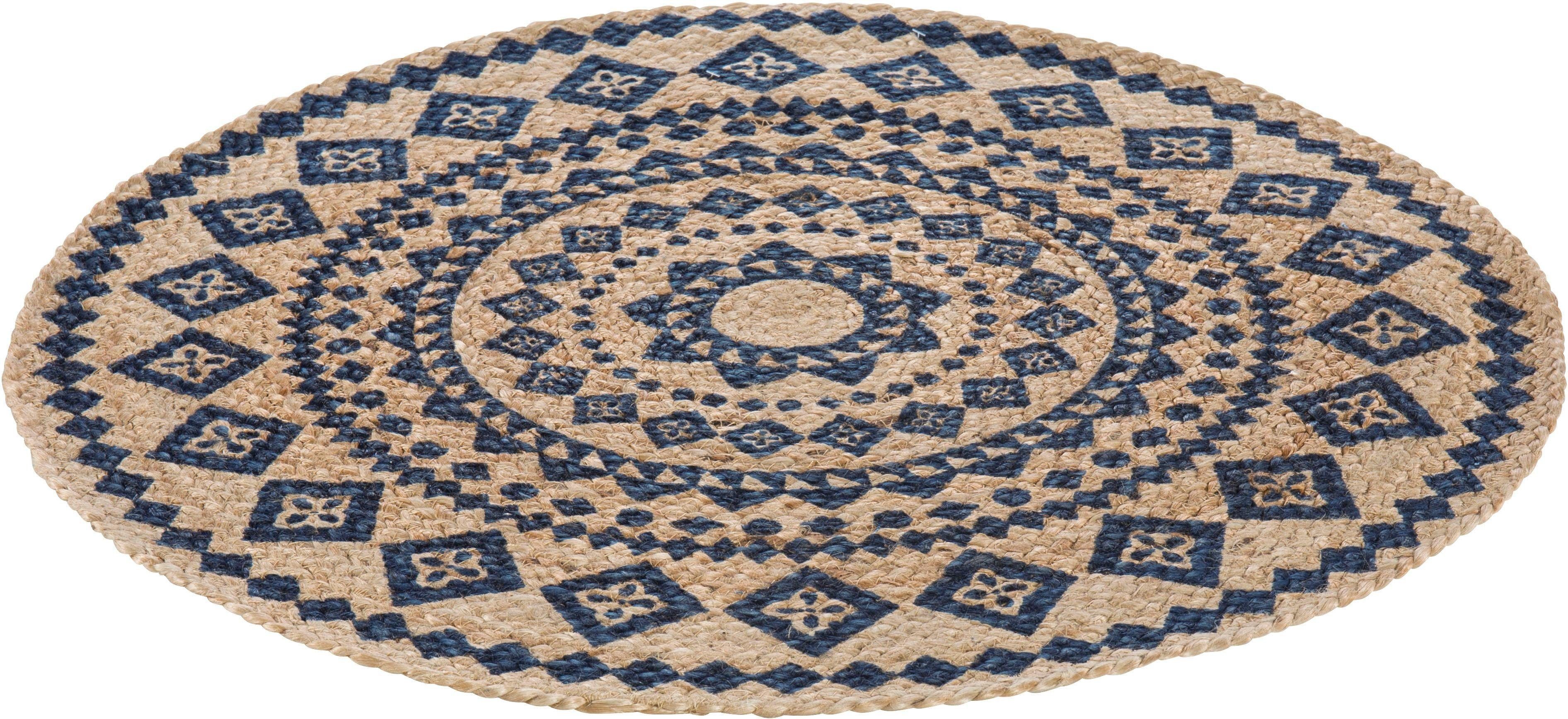 LUXOR living Teppich Mamda, Juteteppich, rund, Höhe: 4 mm, Flachgewebe, handgeflochten, Flecht Design, Naturfaser, Boho-Style