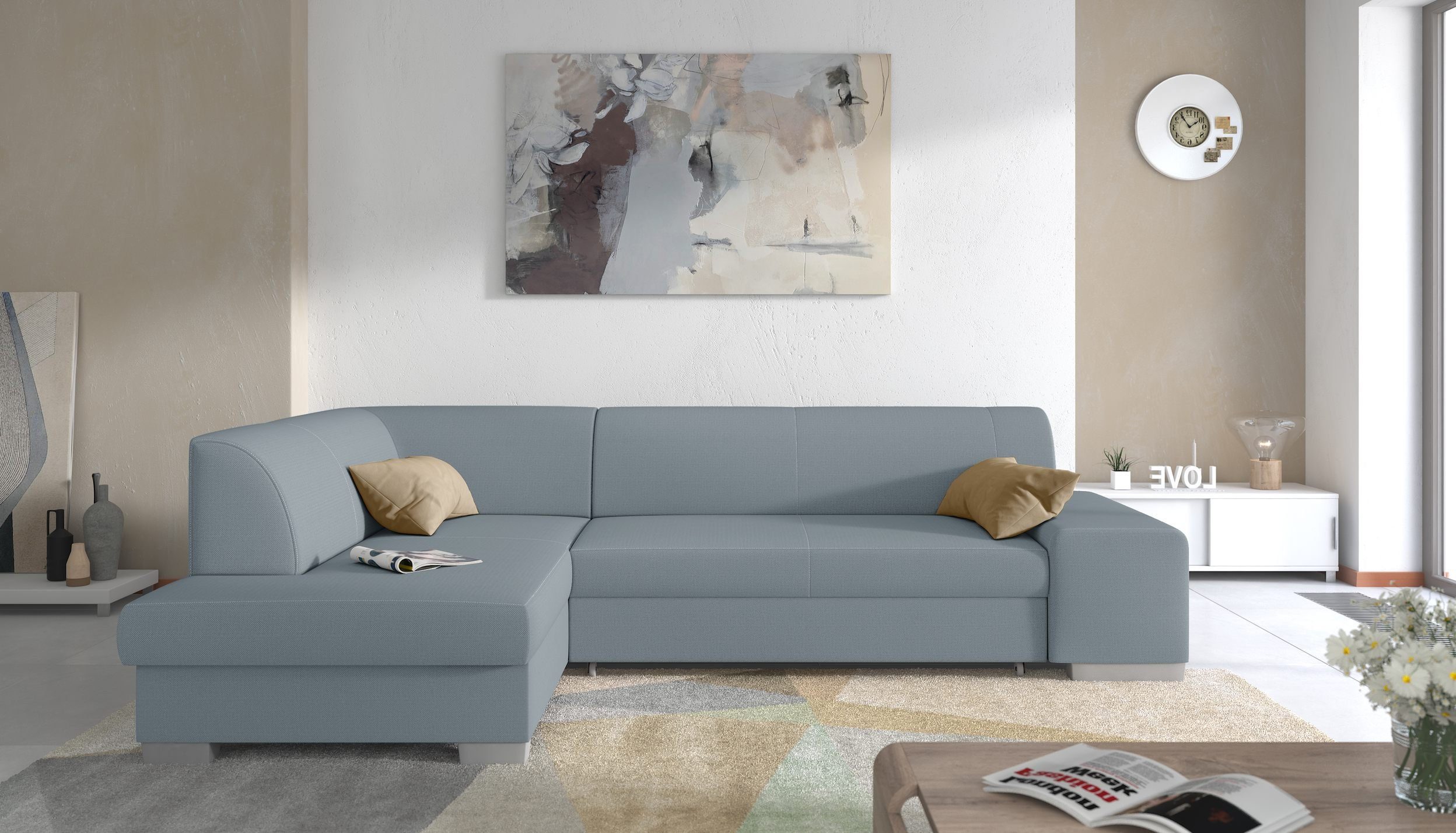 99rooms Ecksofa Piave, L-Form, Eckcouch, wahlweise mit Bettfunktion, Ottomane links oder rechts bestellbar